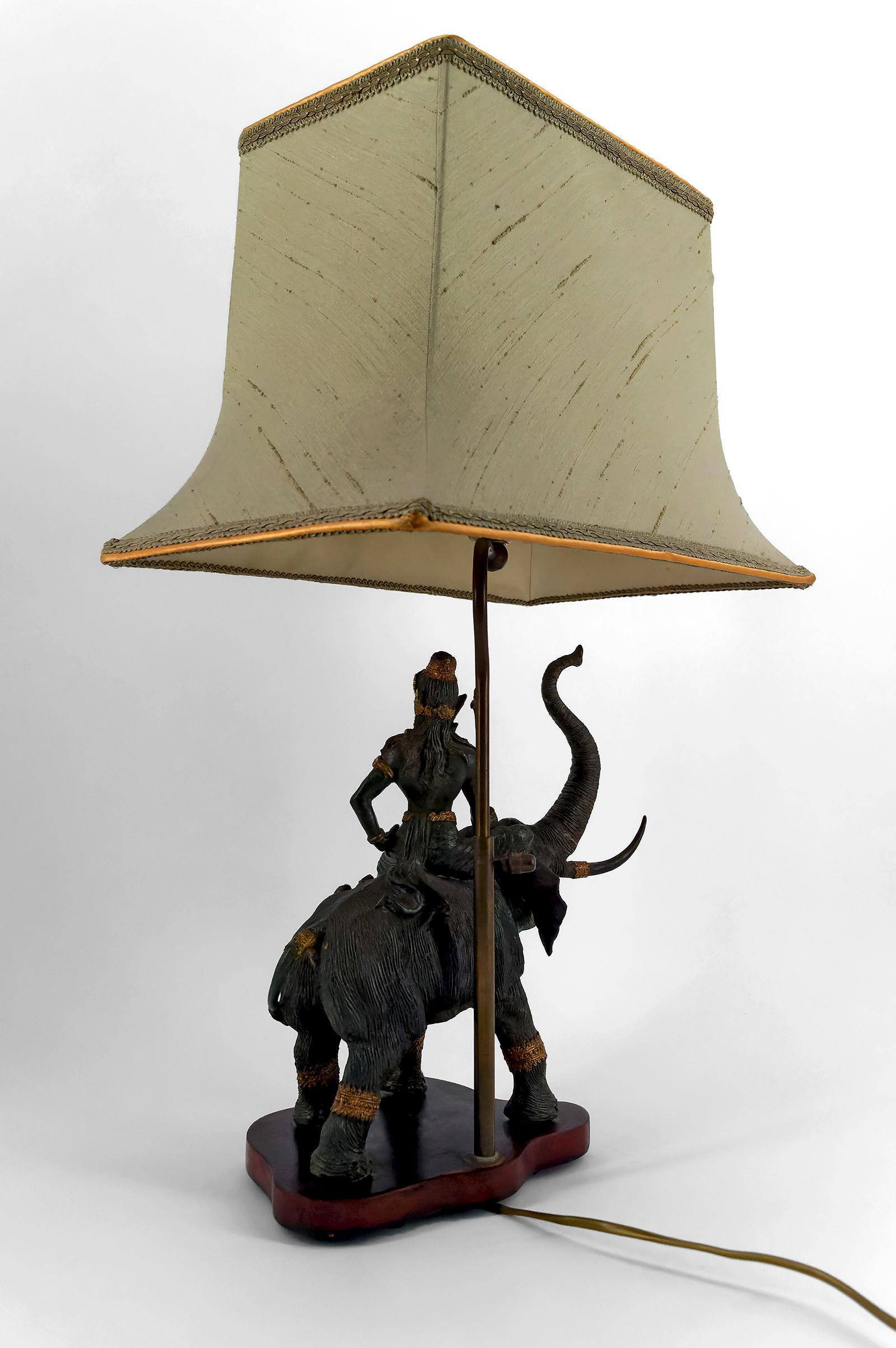 20th Century Sculptural Bronze Lamp with Dual Patina Representing Indra on Airavata, Thailand For Sale
