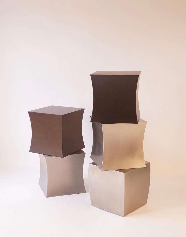 Sculptural Bronze Pedestal Side Tables, Concave For Sale at 1stDibs