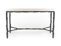 Linea No.2 Console Table, Handcrafted in Bronze Plaster with Biancone Marble Top