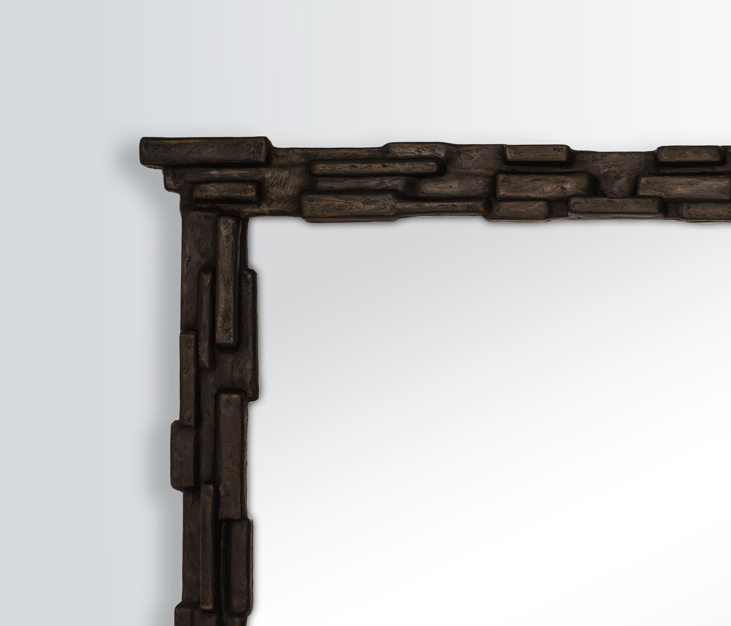 Allemand Sculptural Bronze Plaster 'Fractal' Wall Mirror, Customizable, New en vente