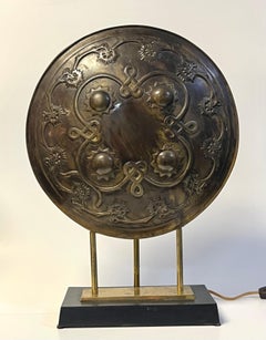 Sculptural Bronze Shield Table Lamp 1970s