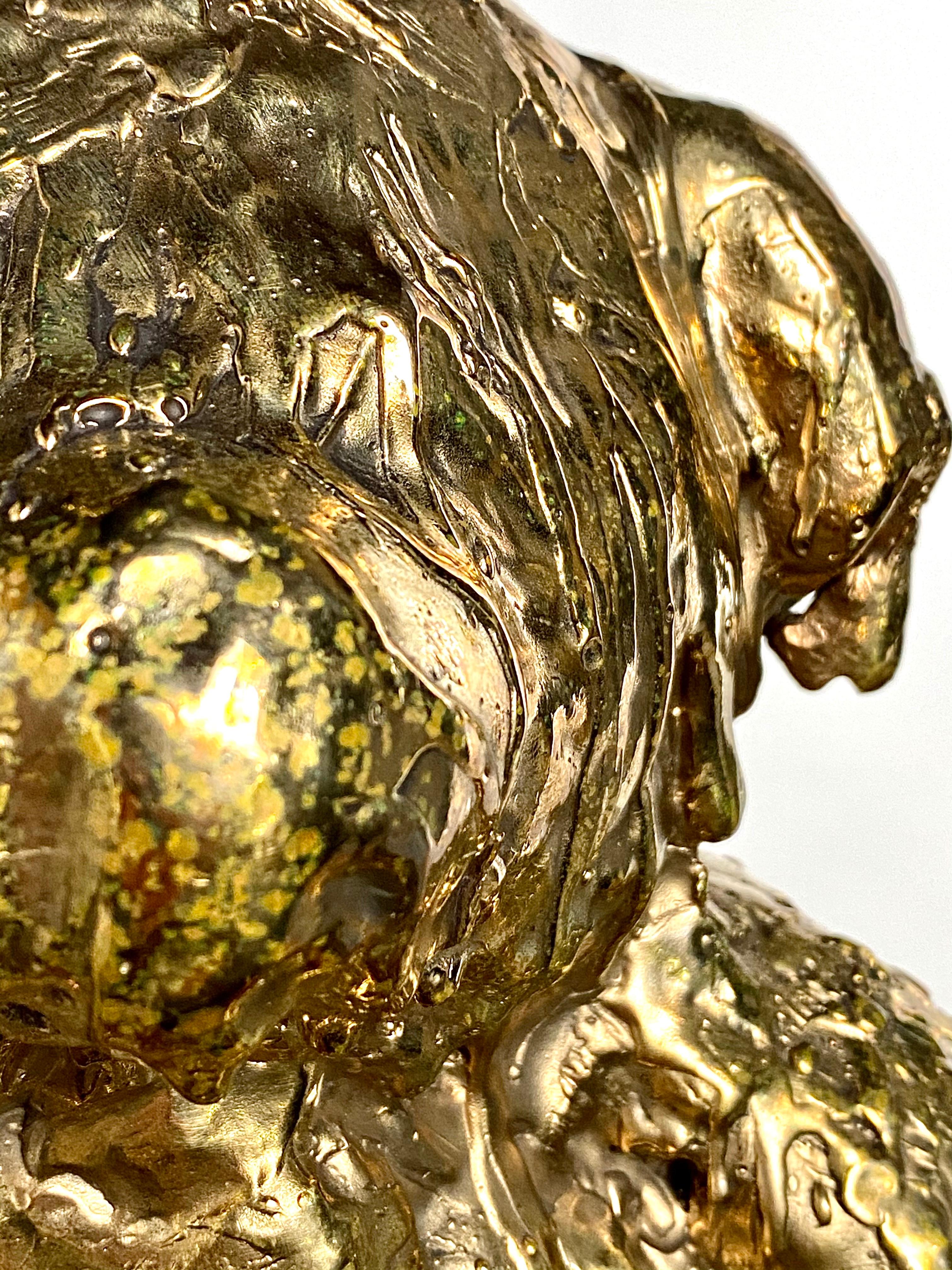 American Gold Sculptural Bronze Teddy Bear, 21st Century by Mattia Biagi For Sale