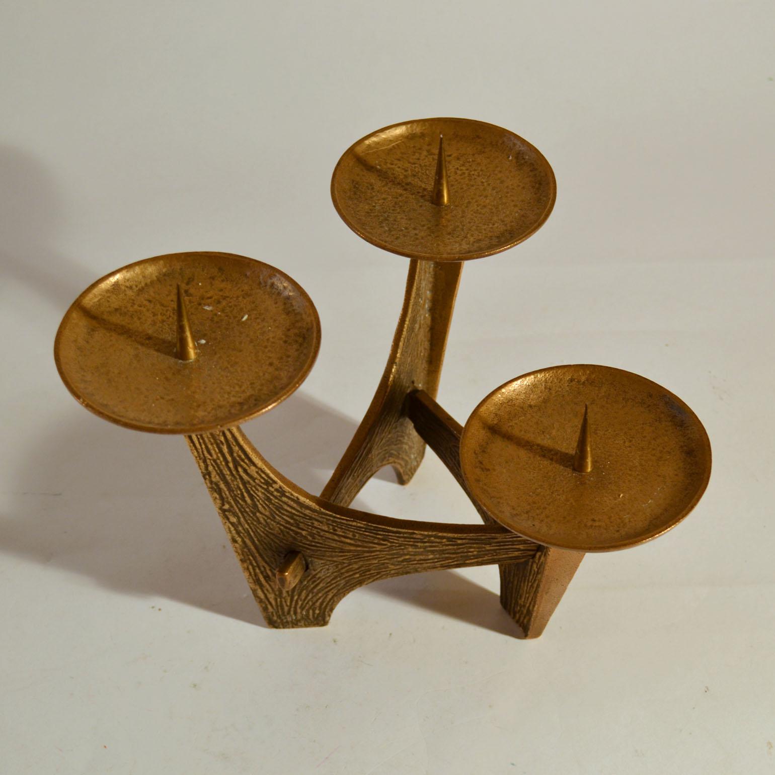  Sculptural Bronze Three-Arm Candelabra 3