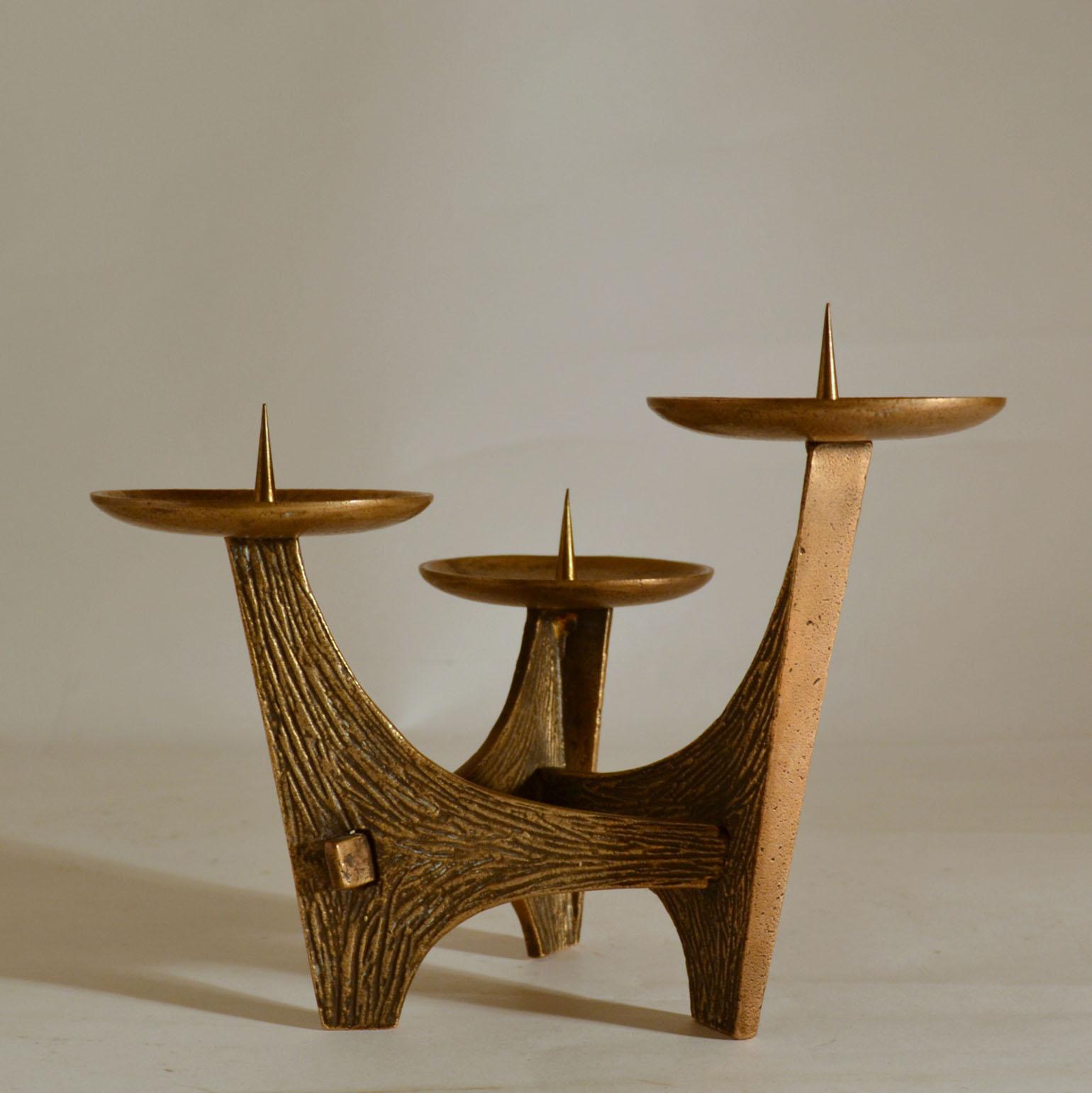  Sculptural Bronze Three-Arm Candelabra 2