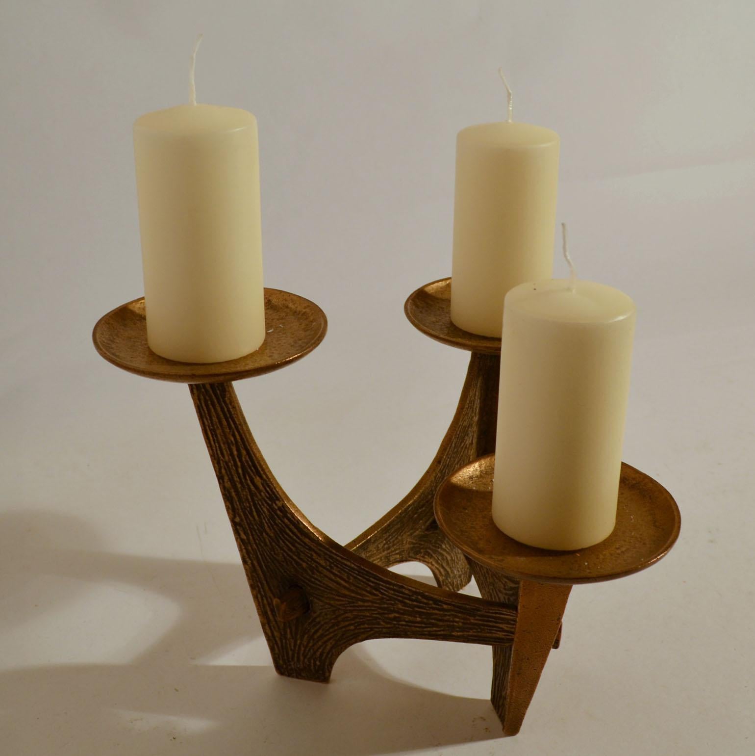  Sculptural Bronze Three-Arm Candelabra 1