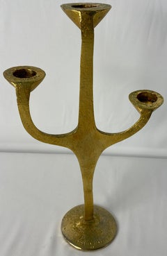 Skulpturaler dreiarmiger Kerzenständer aus Bronze, signiert Penafiel