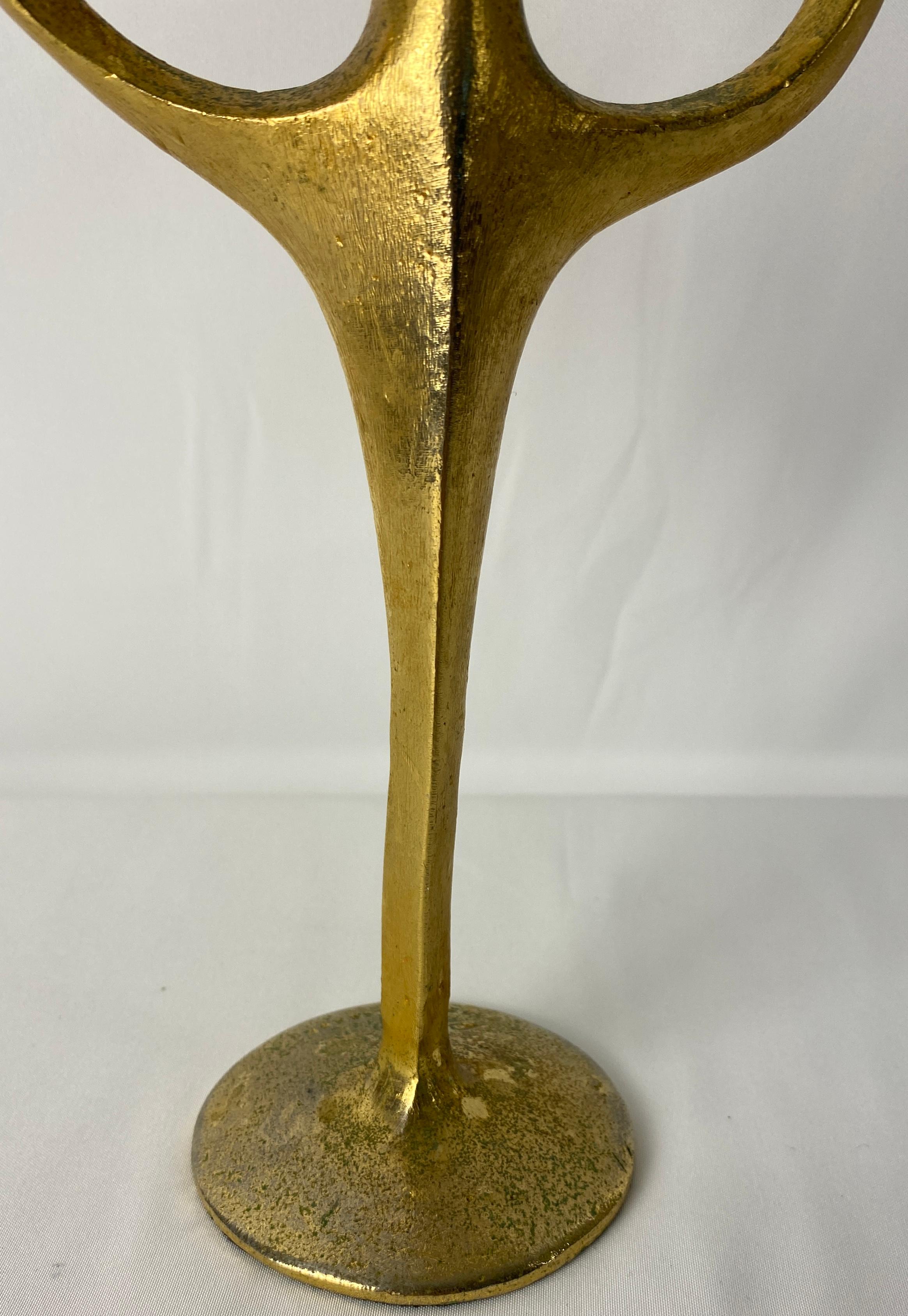 Sculptural Bronze Three-Arm Candle Holder Signed Penafiel In Good Condition For Sale In Miami, FL