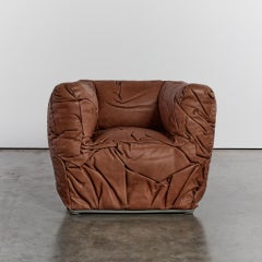 Sculptural brown leather Sponge armchair by Peter Traag for Edra