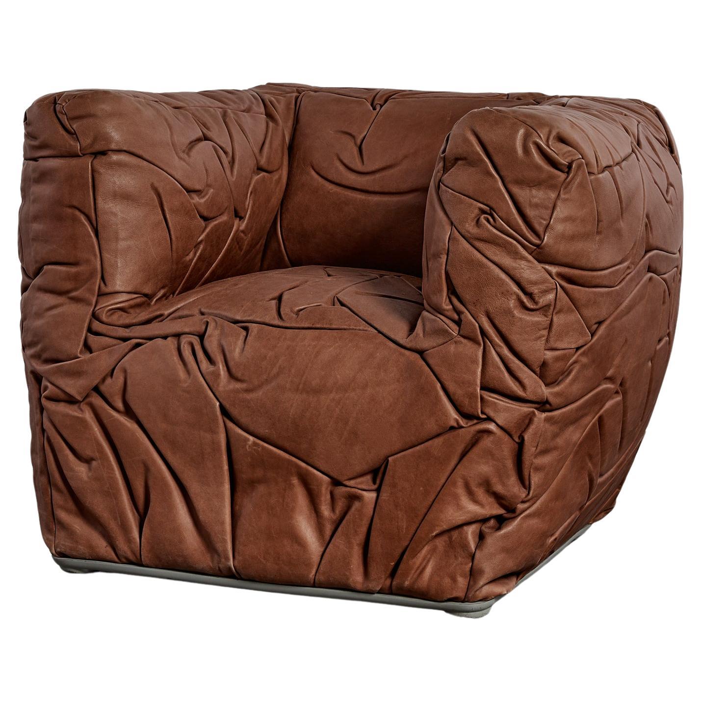 Sculptural brown leather Sponge armchair by Peter Traag for Edra