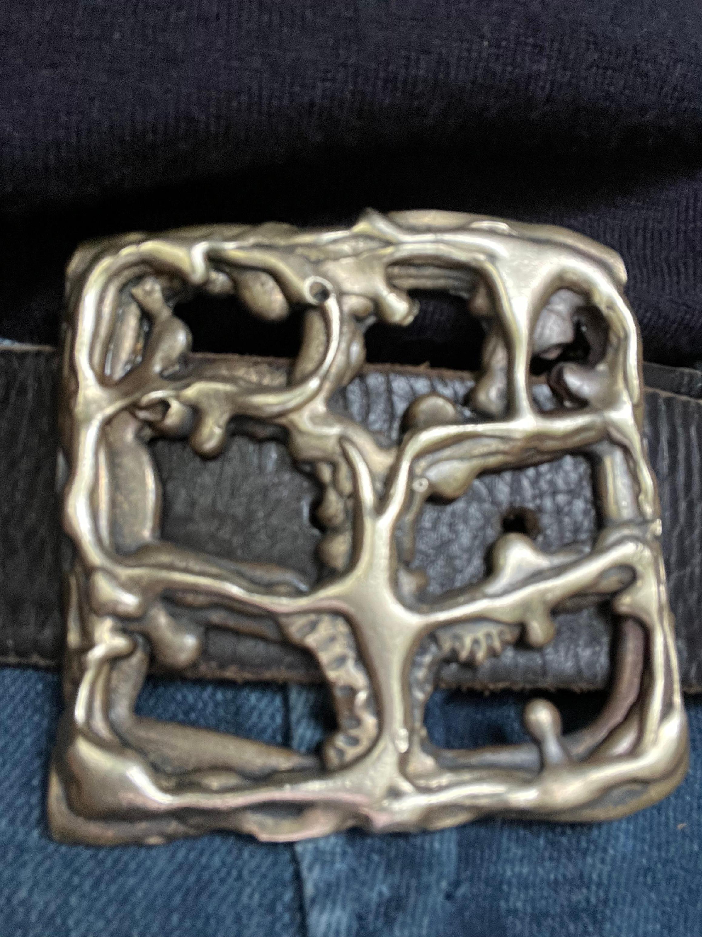 20th Century Sculptural Brutalist Brass Belt Buckle For Sale