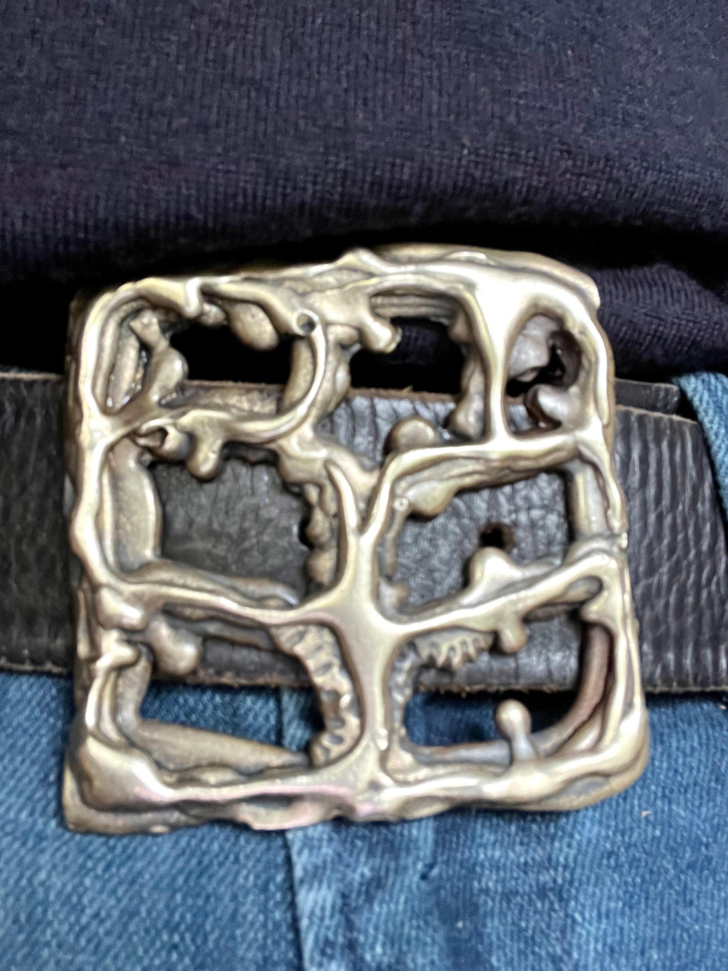 Metal Sculptural Brutalist Brass Belt Buckle For Sale