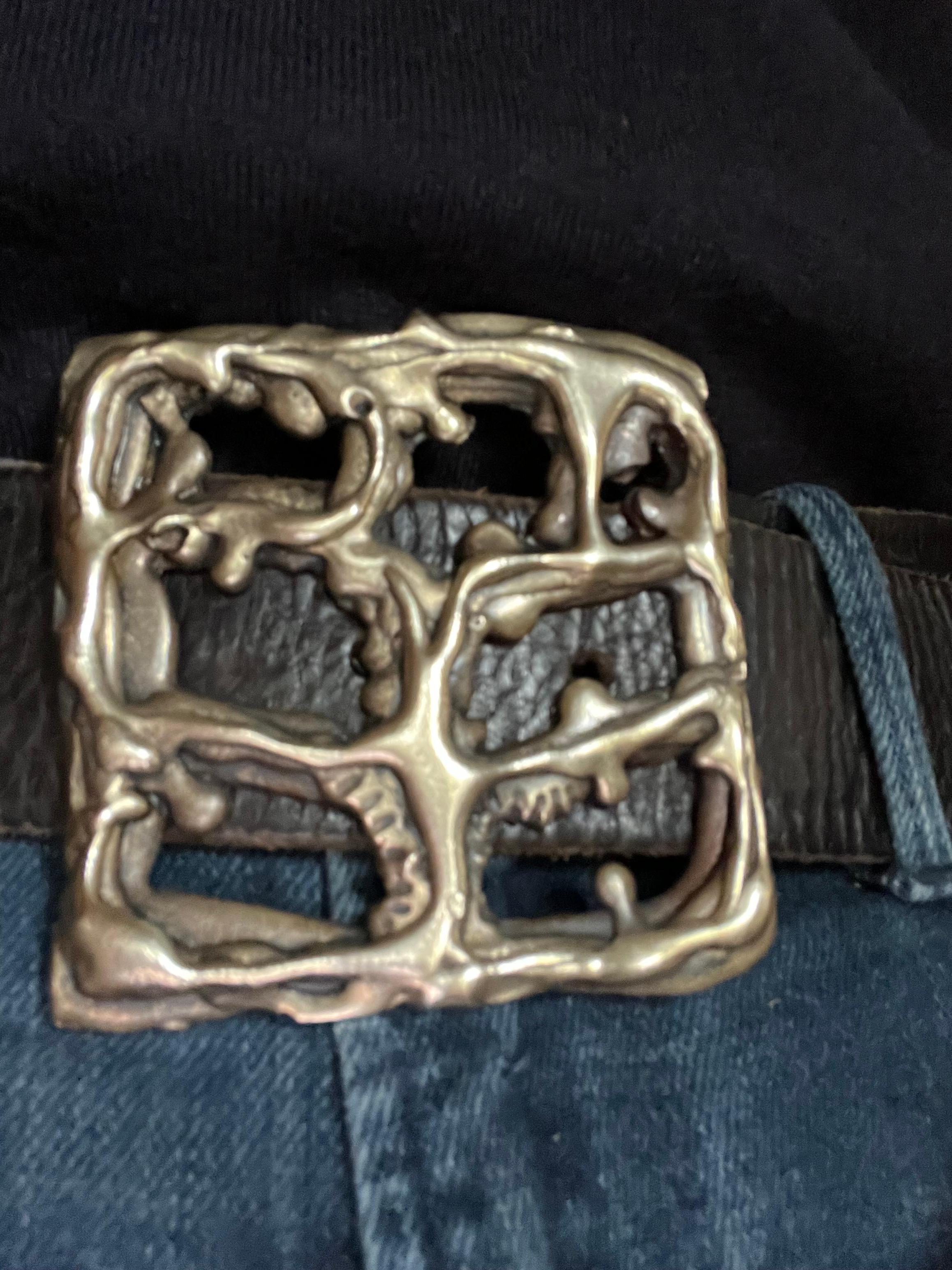 Sculptural Brutalist Brass Belt Buckle For Sale 1
