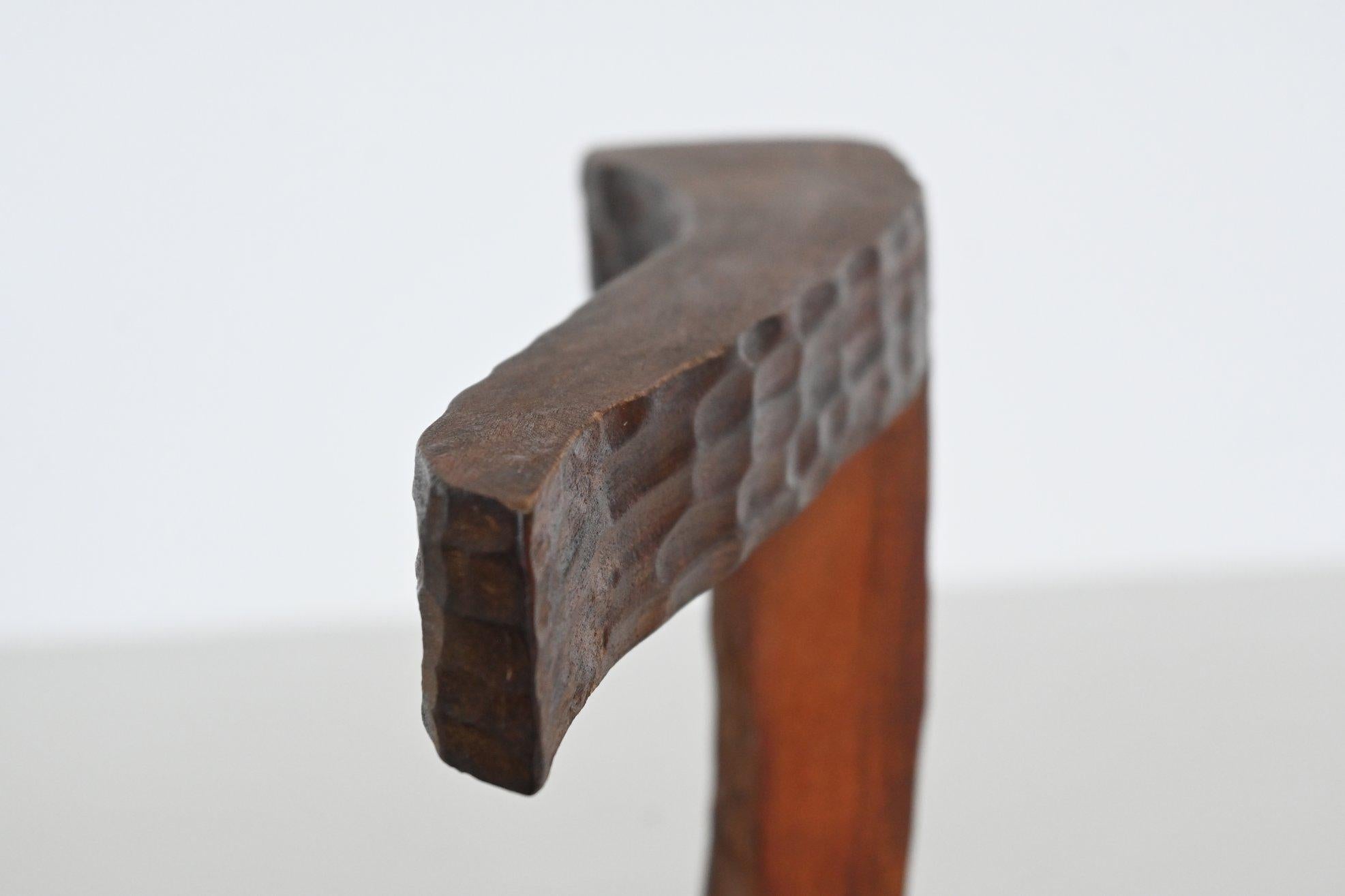 Sculptural brutalist armchair handcrafted solid hardwood France 1970 For Sale 4