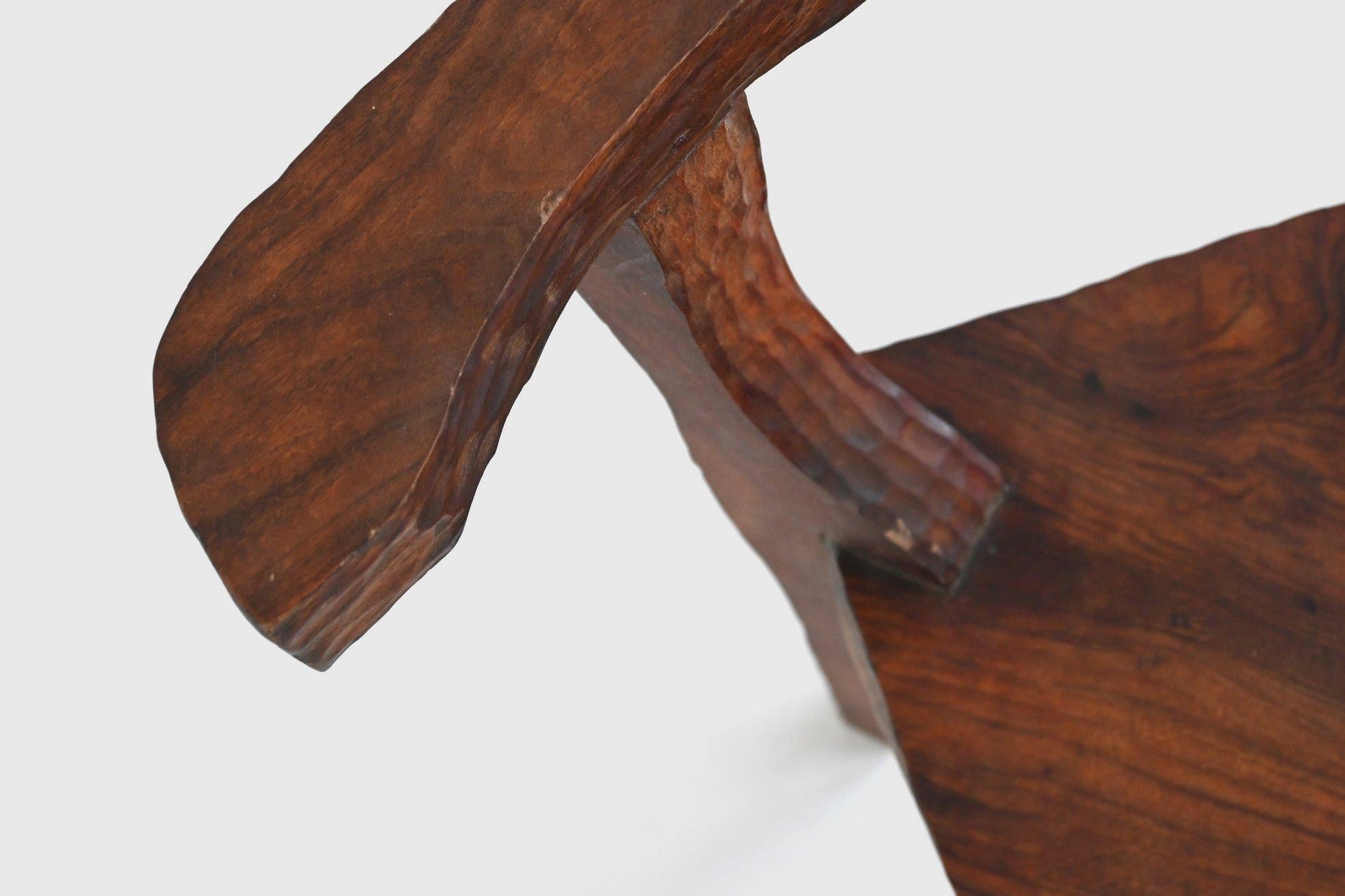 Sculptural brutalist armchair handcrafted solid hardwood France 1970 For Sale 6