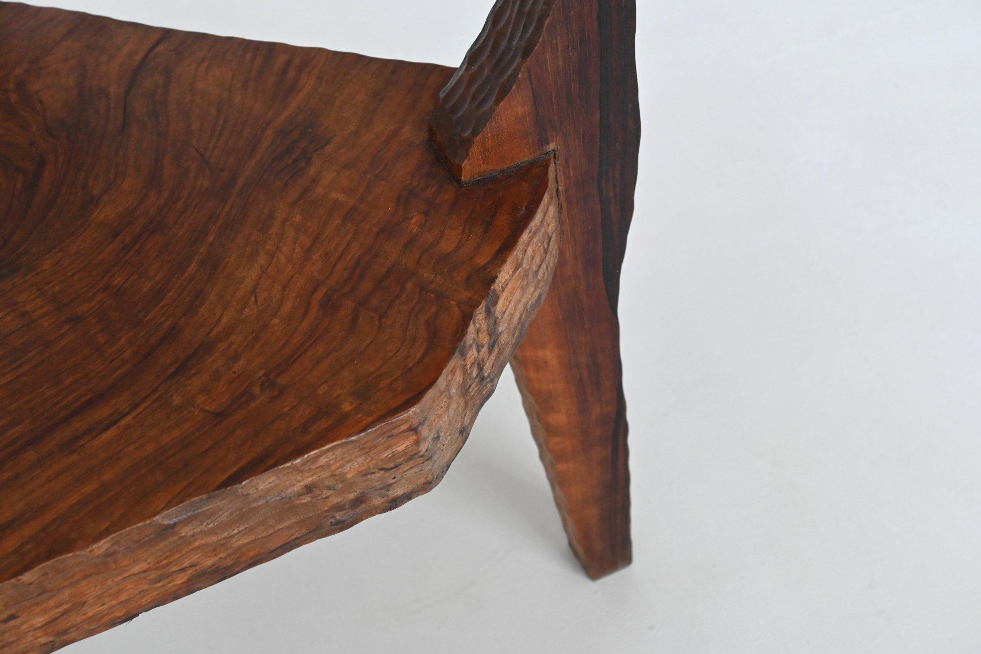 Sculptural brutalist armchair handcrafted solid hardwood France 1970 For Sale 7