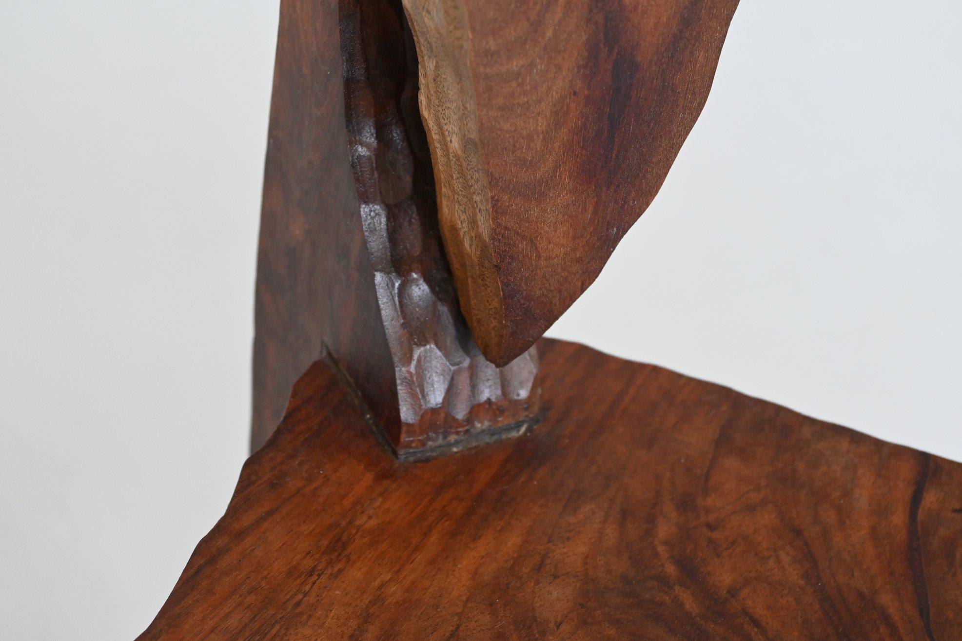 Sculptural brutalist armchair handcrafted solid hardwood France 1970 For Sale 8
