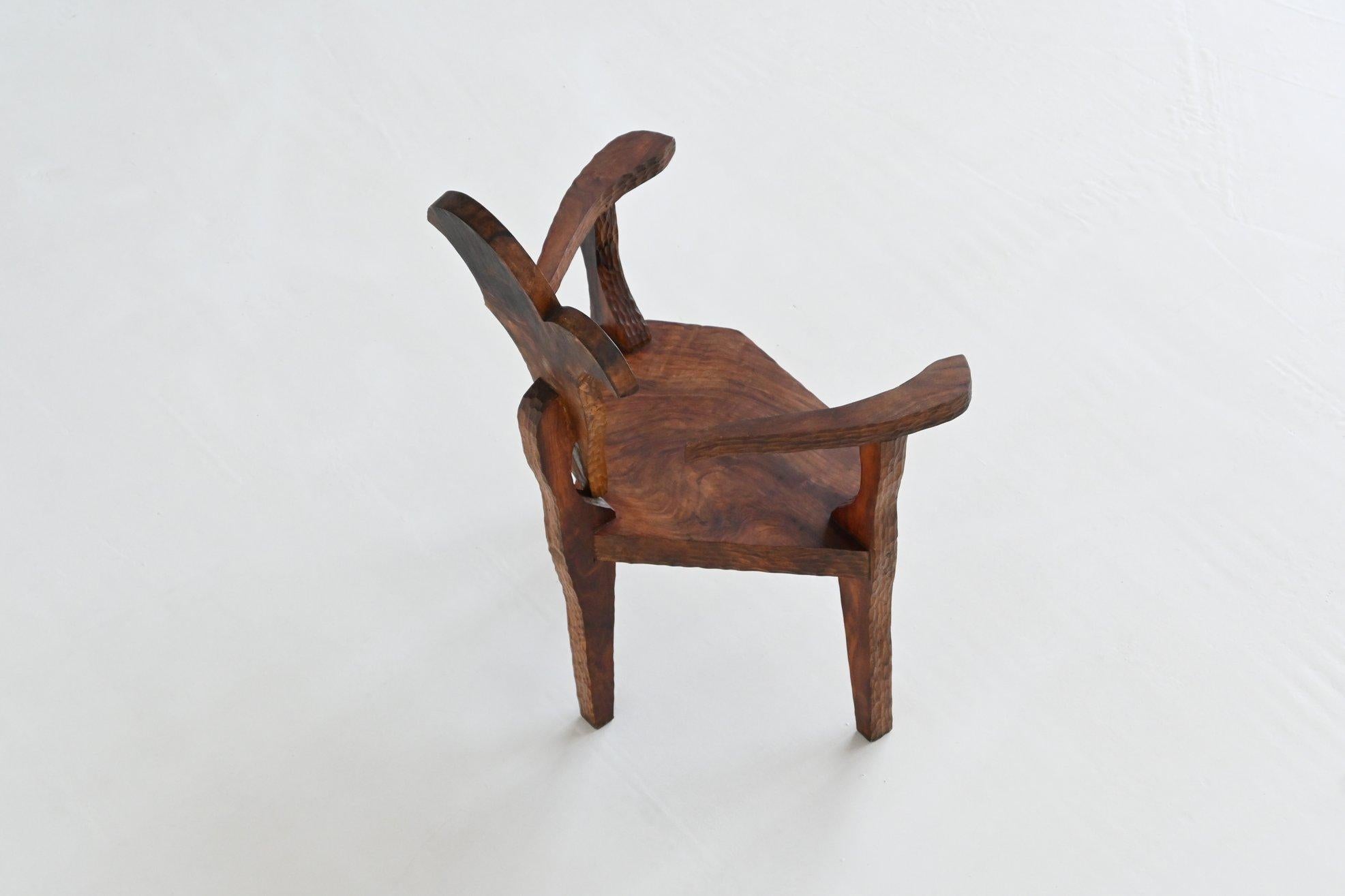 Sculptural brutalist armchair handcrafted solid hardwood France 1970 For Sale 13