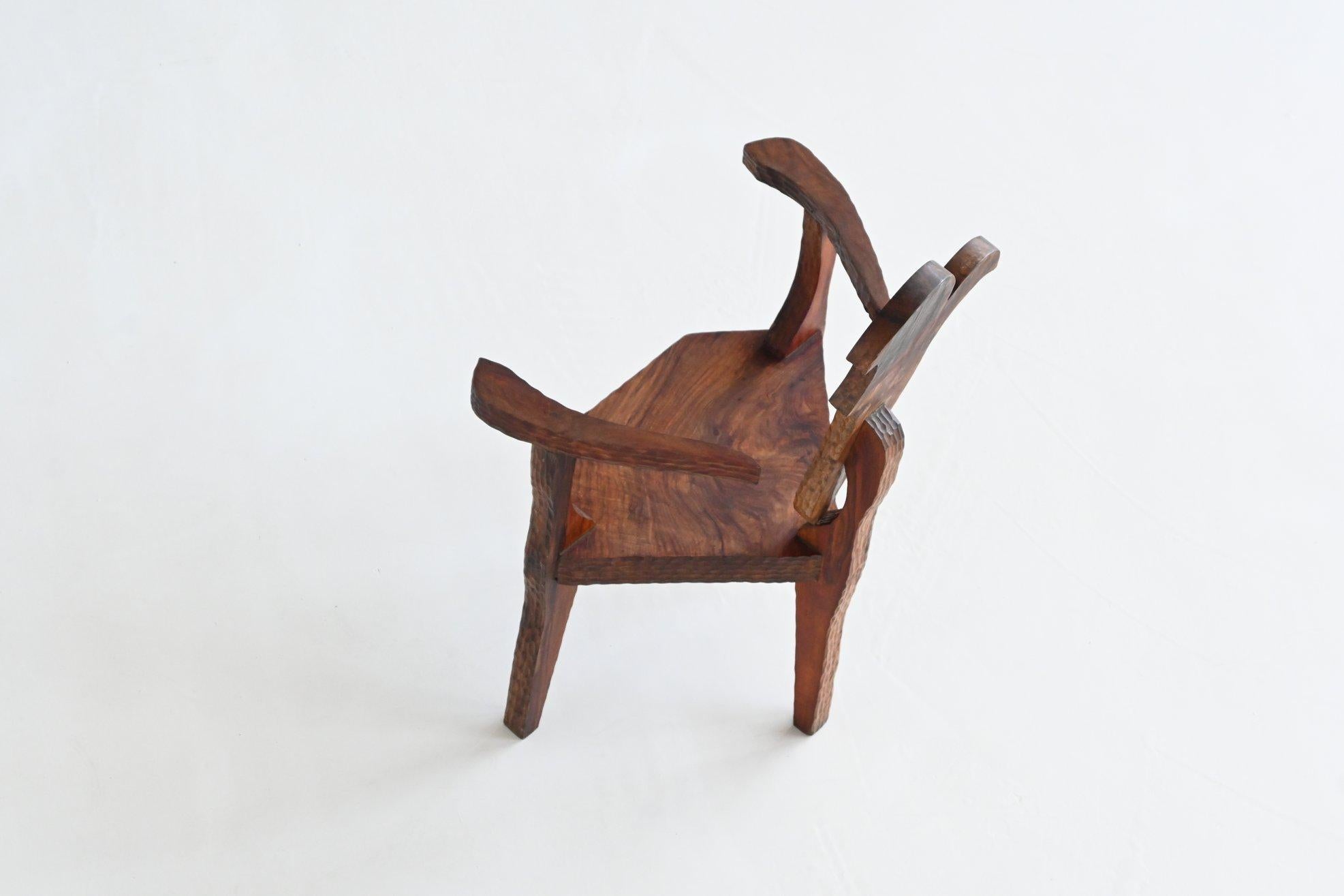 Late 20th Century Sculptural brutalist armchair handcrafted solid hardwood France 1970 For Sale