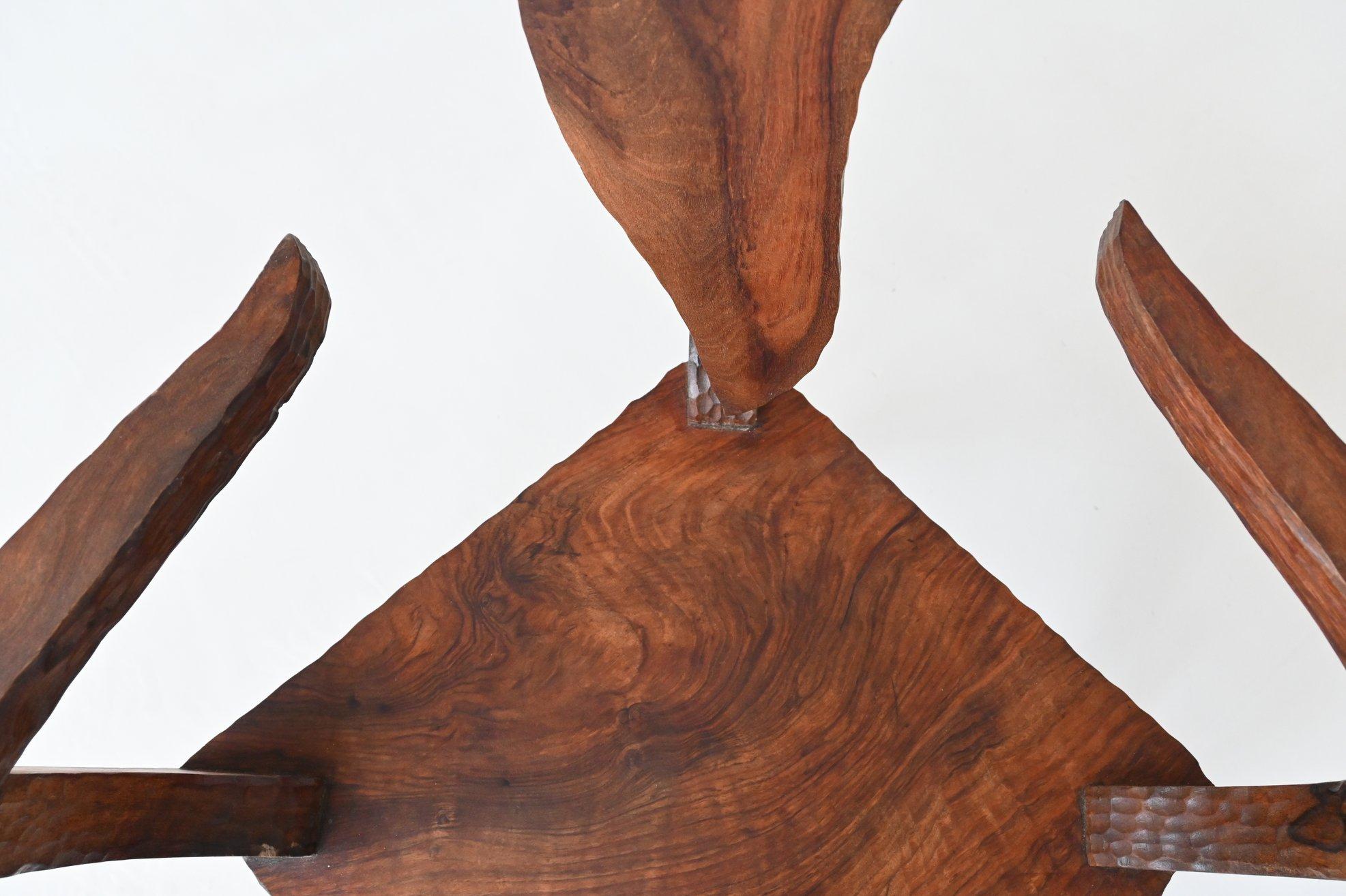 Sculptural brutalist armchair handcrafted solid hardwood France 1970 For Sale 1