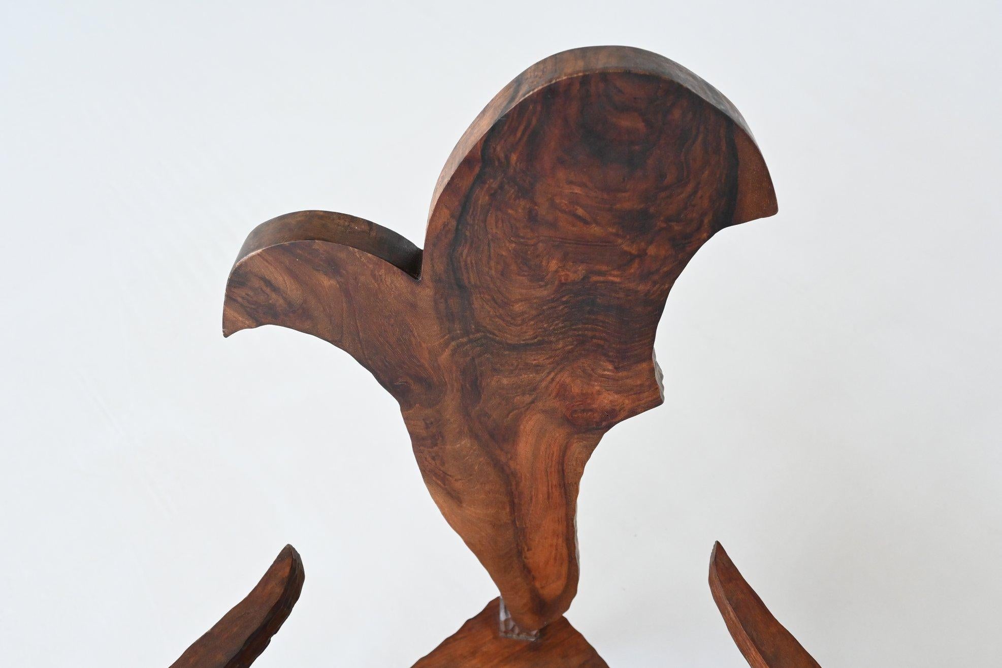 Sculptural brutalist armchair handcrafted solid hardwood France 1970 For Sale 2