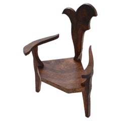 Vintage Sculptural brutalist armchair handcrafted solid hardwood France 1970