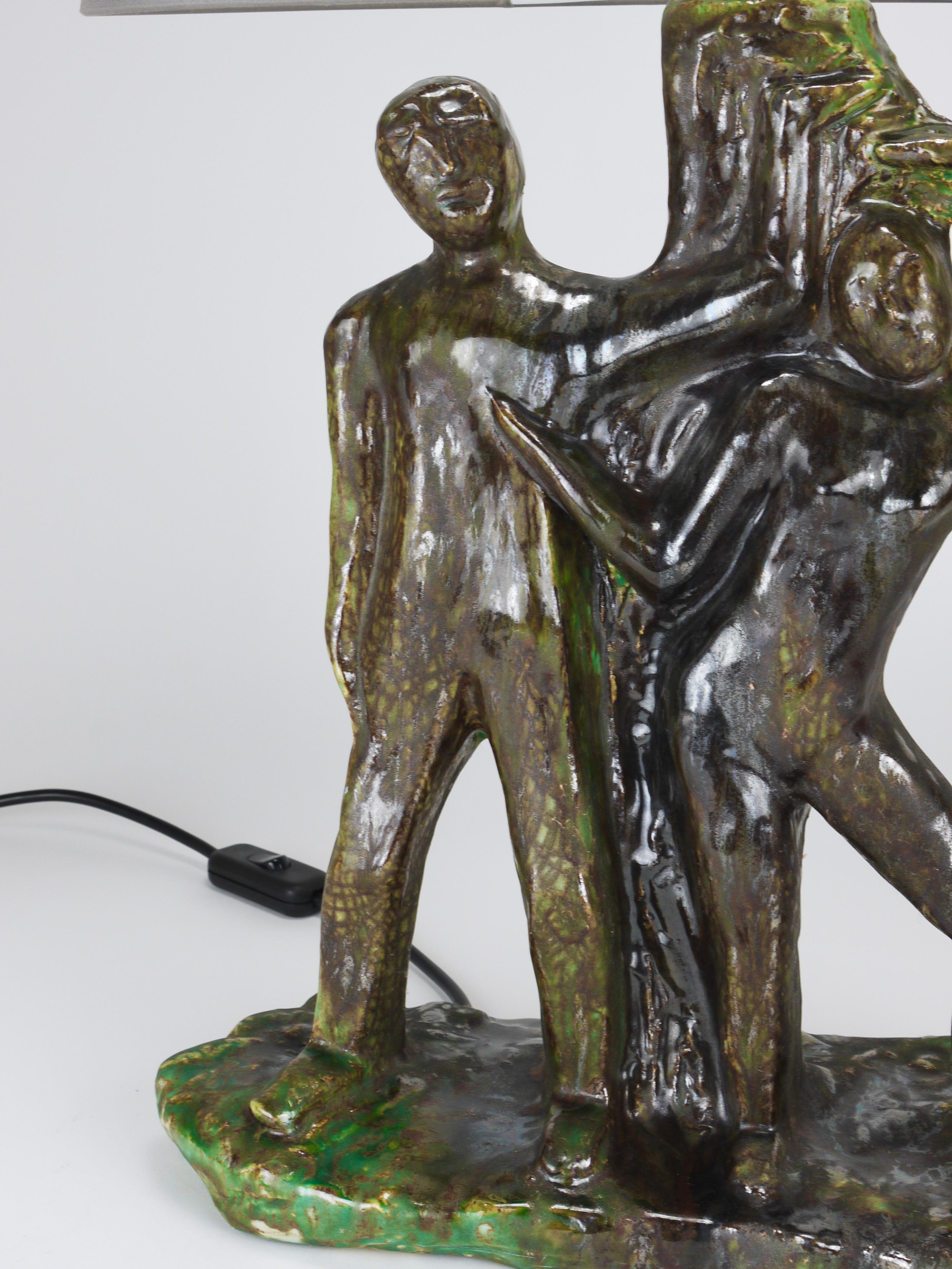 Sculptural Brutalist Art Table Lamp “Man and Woman by a Tree”, Italy, 1970s For Sale 3
