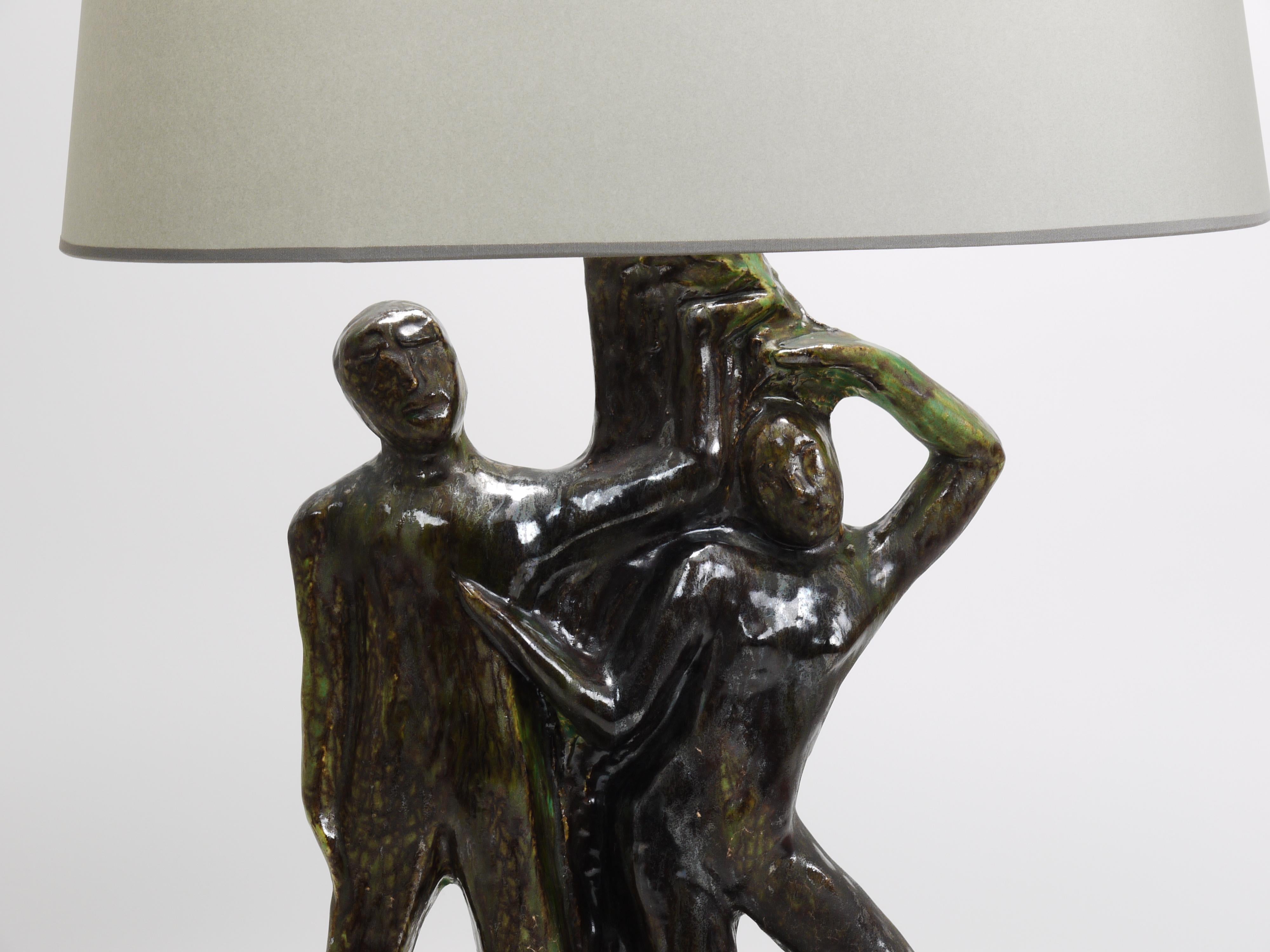 Sculptural Brutalist Art Table Lamp “Man and Woman by a Tree”, Italy, 1970s For Sale 4