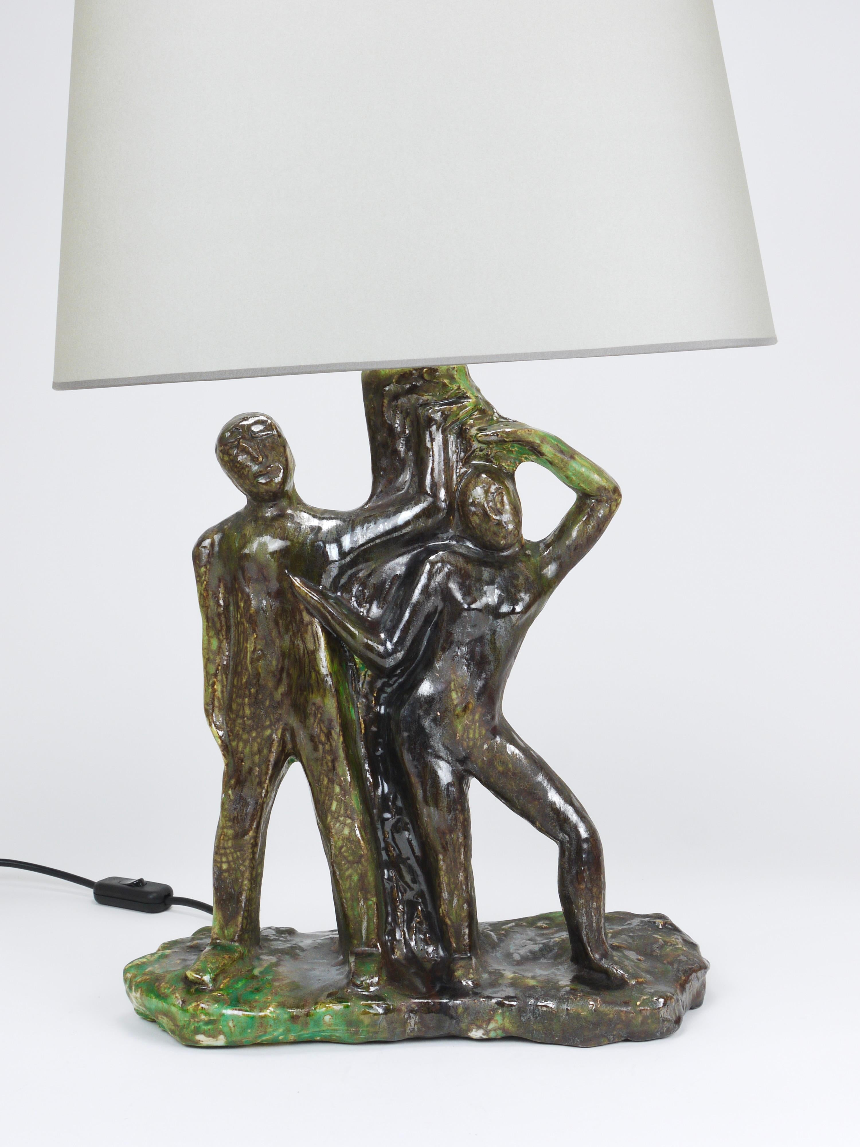 Sculptural Brutalist Art Table Lamp “Man and Woman by a Tree”, Italy, 1970s For Sale 5