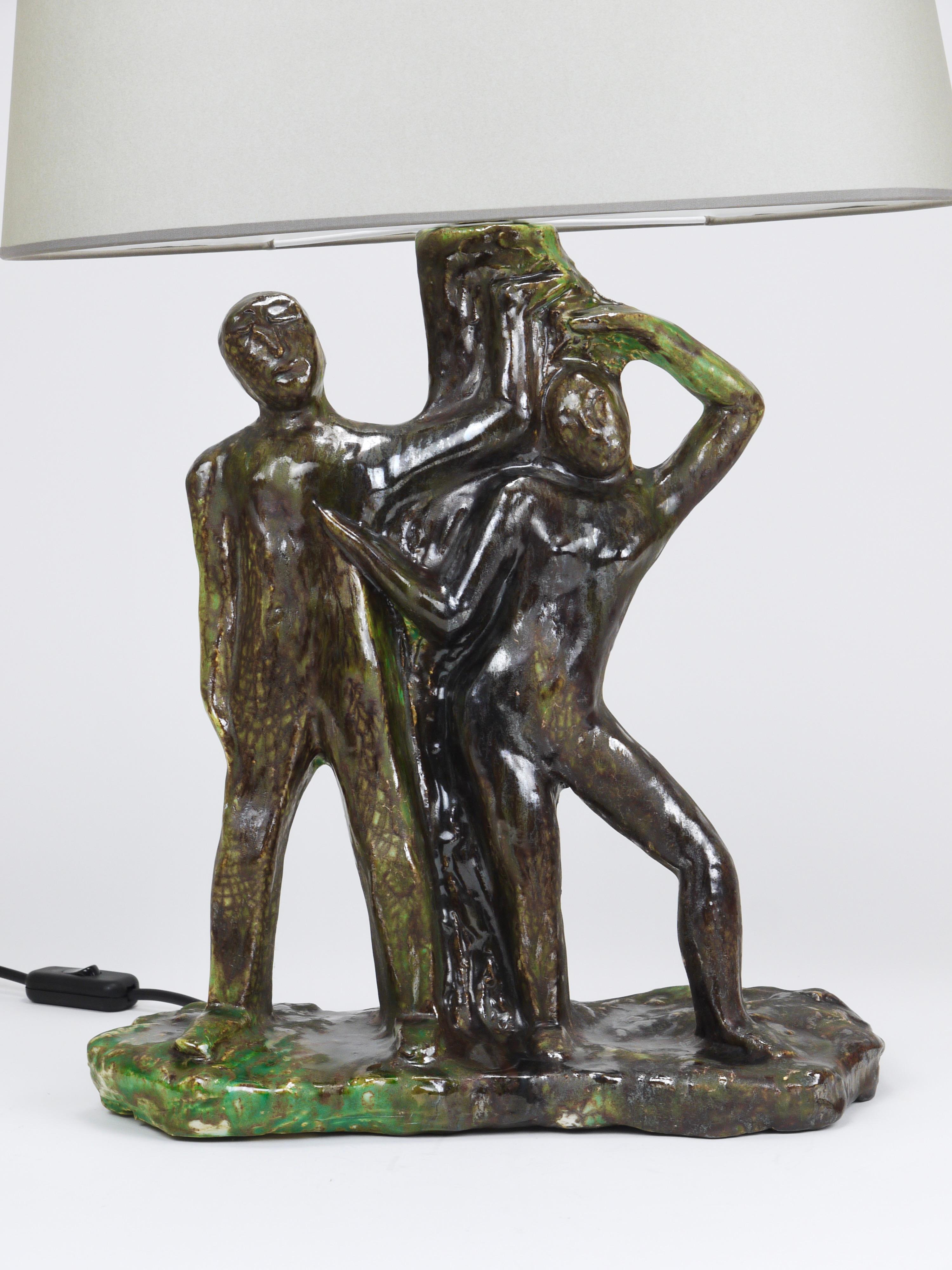 Sculptural Brutalist Art Table Lamp “Man and Woman by a Tree”, Italy, 1970s For Sale 6