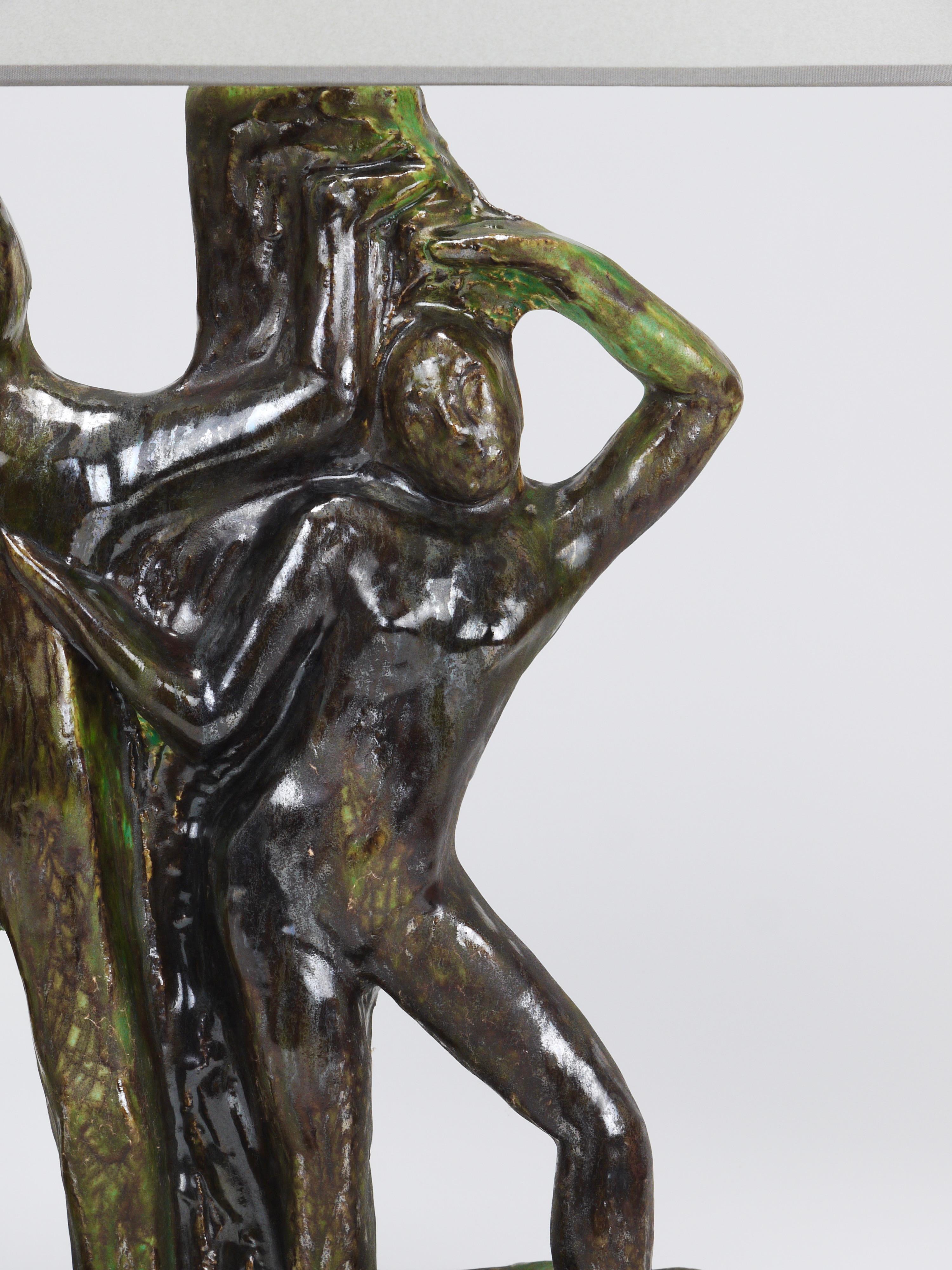 Sculptural Brutalist Art Table Lamp “Man and Woman by a Tree”, Italy, 1970s For Sale 7