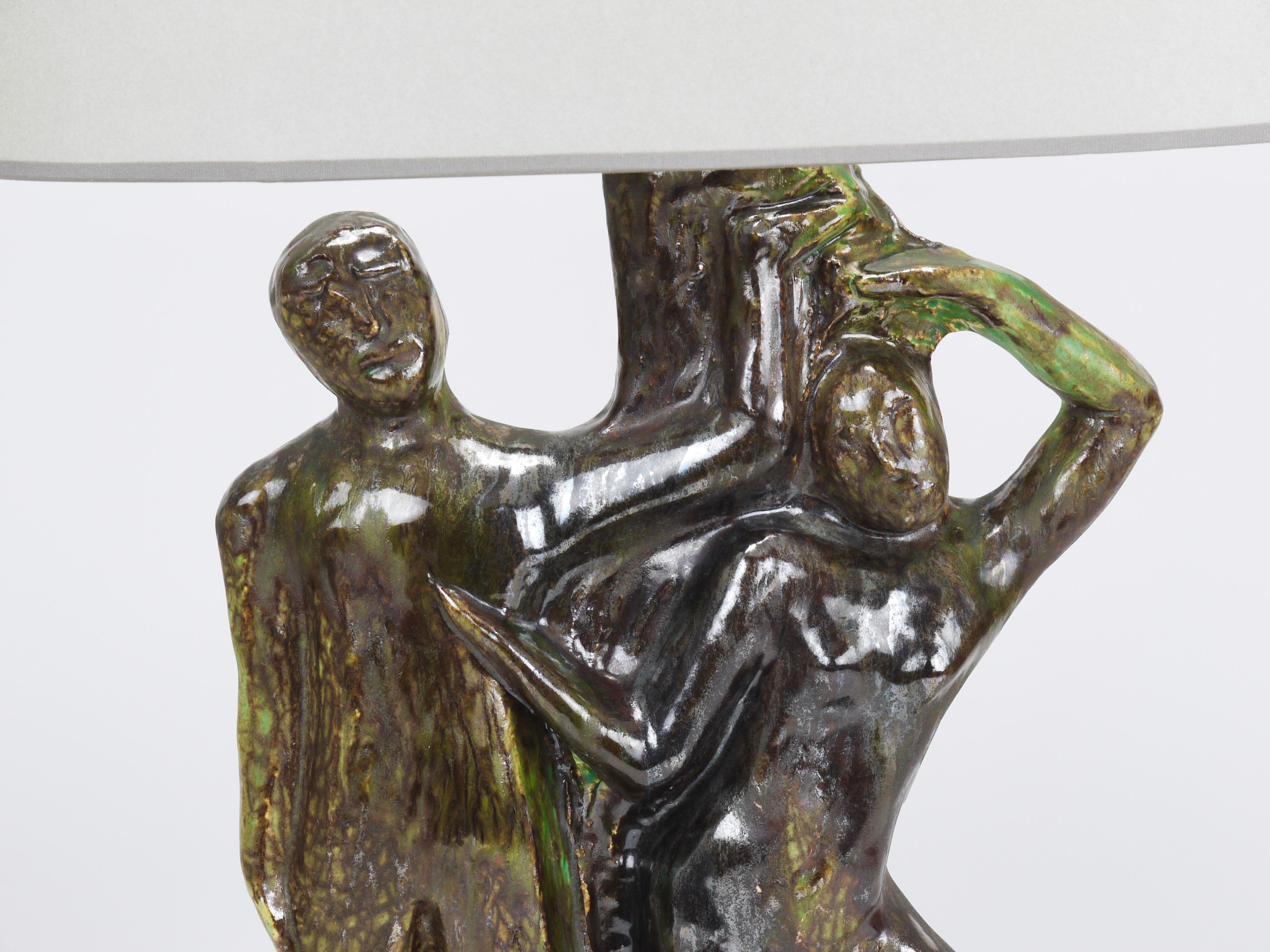 Sculptural Brutalist Art Table Lamp “Man and Woman by a Tree”, Italy, 1970s For Sale 9