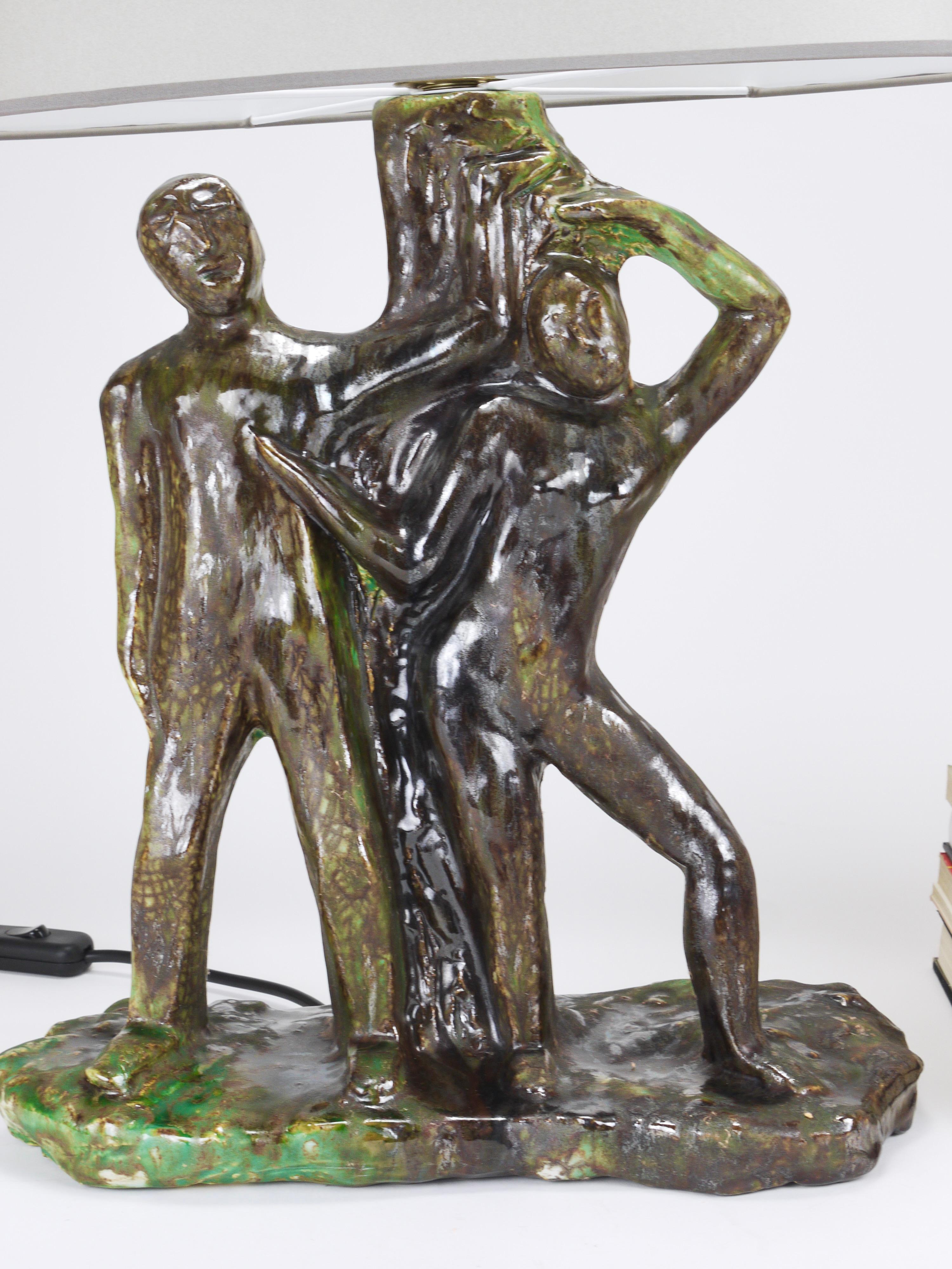 Sculptural Brutalist Art Table Lamp “Man and Woman by a Tree”, Italy, 1970s For Sale 12