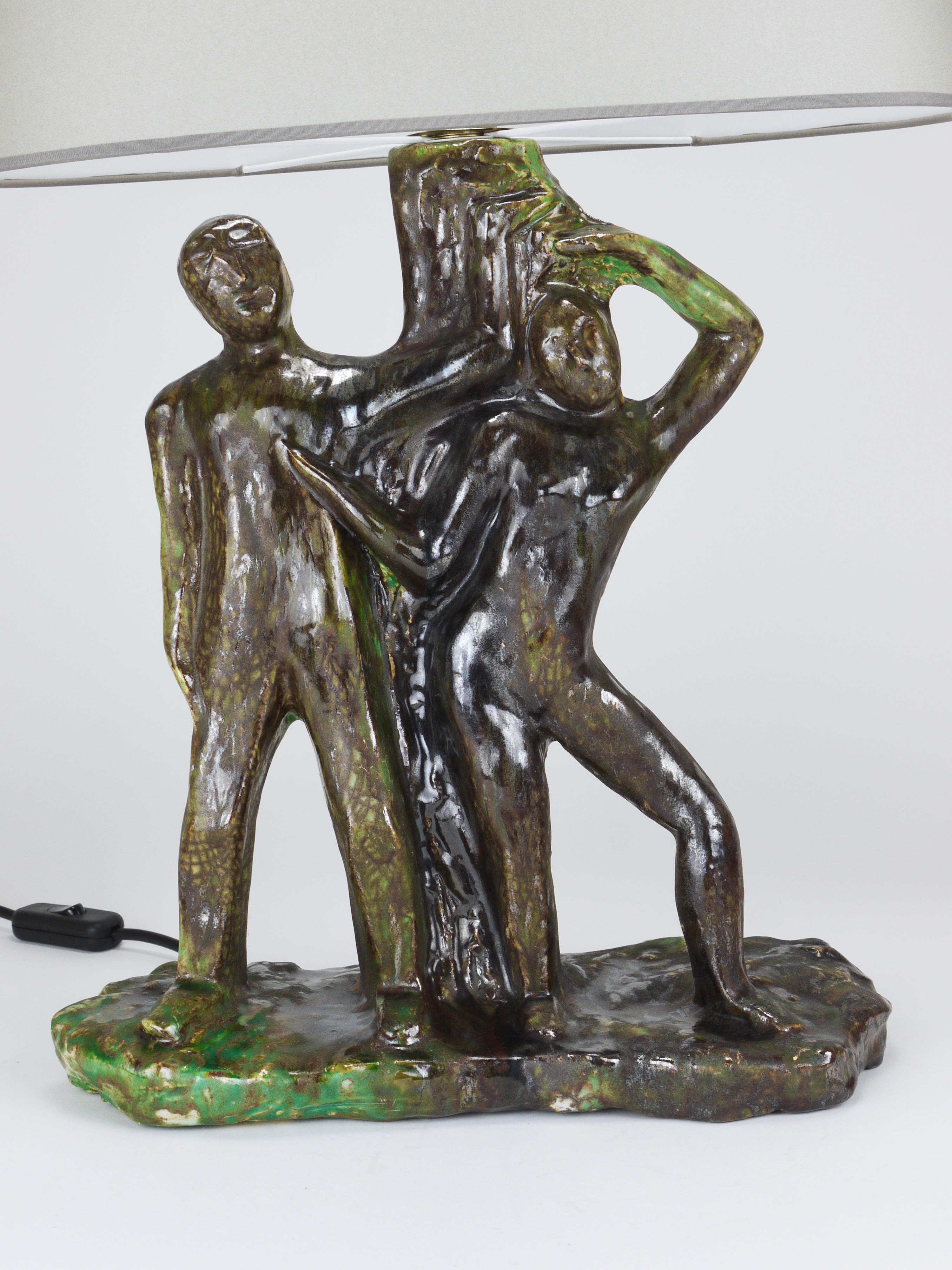 Austrian Sculptural Brutalist Art Table Lamp “Man and Woman by a Tree”, Italy, 1970s For Sale