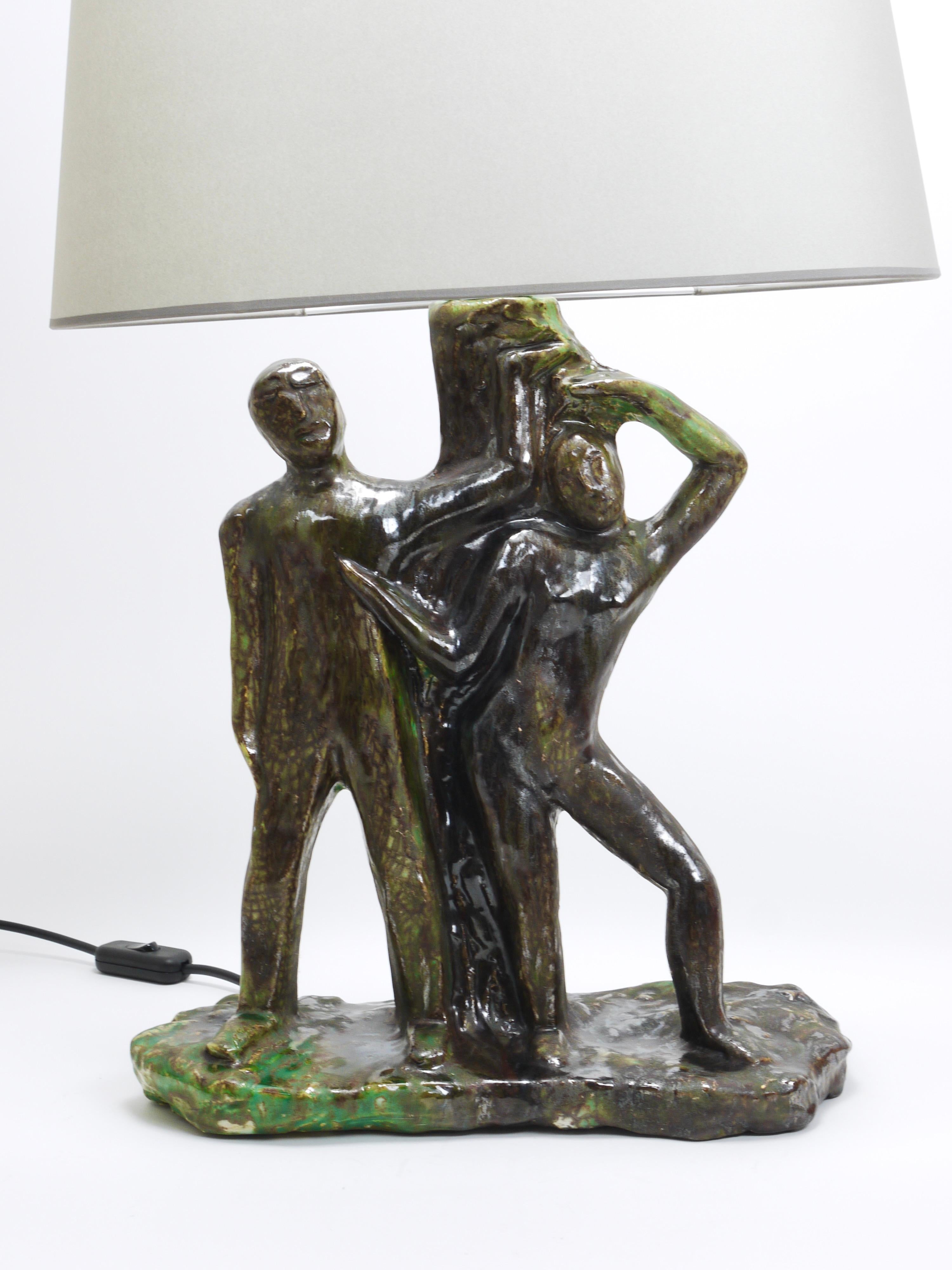 20th Century Sculptural Brutalist Art Table Lamp “Man and Woman by a Tree”, Italy, 1970s For Sale