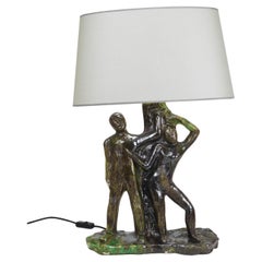 Sculptural Brutalist Art Table Lamp “Man and Woman by a Tree”, Italy, 1970s