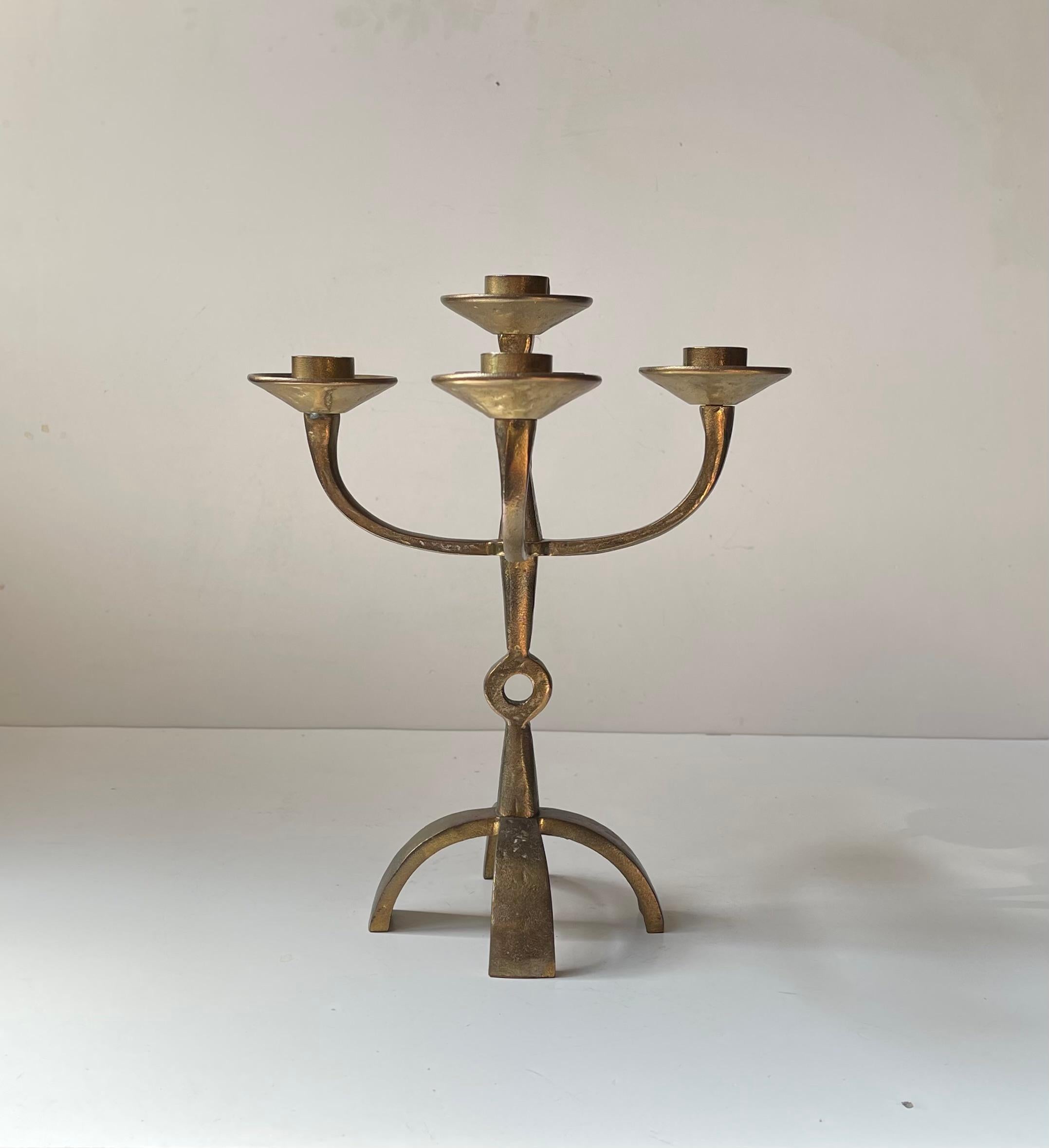 Sculptural Brutalist Bronze Candelabra from Ystad/Scandia, 1970s In Good Condition For Sale In Esbjerg, DK