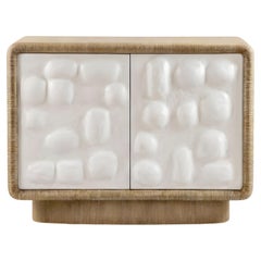 Sculptural Brutalist Cabinet in Solid Oak & Hand-Applied Plaster By José Castro