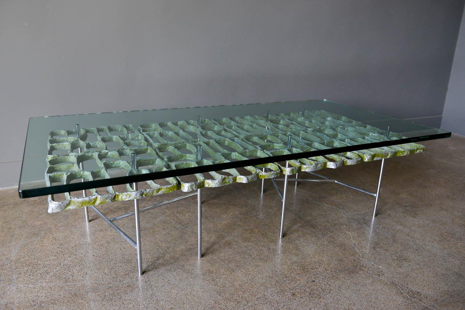 American Sculptural Brutalist Coffee Table by Artist Donald Drumm, circa 1970