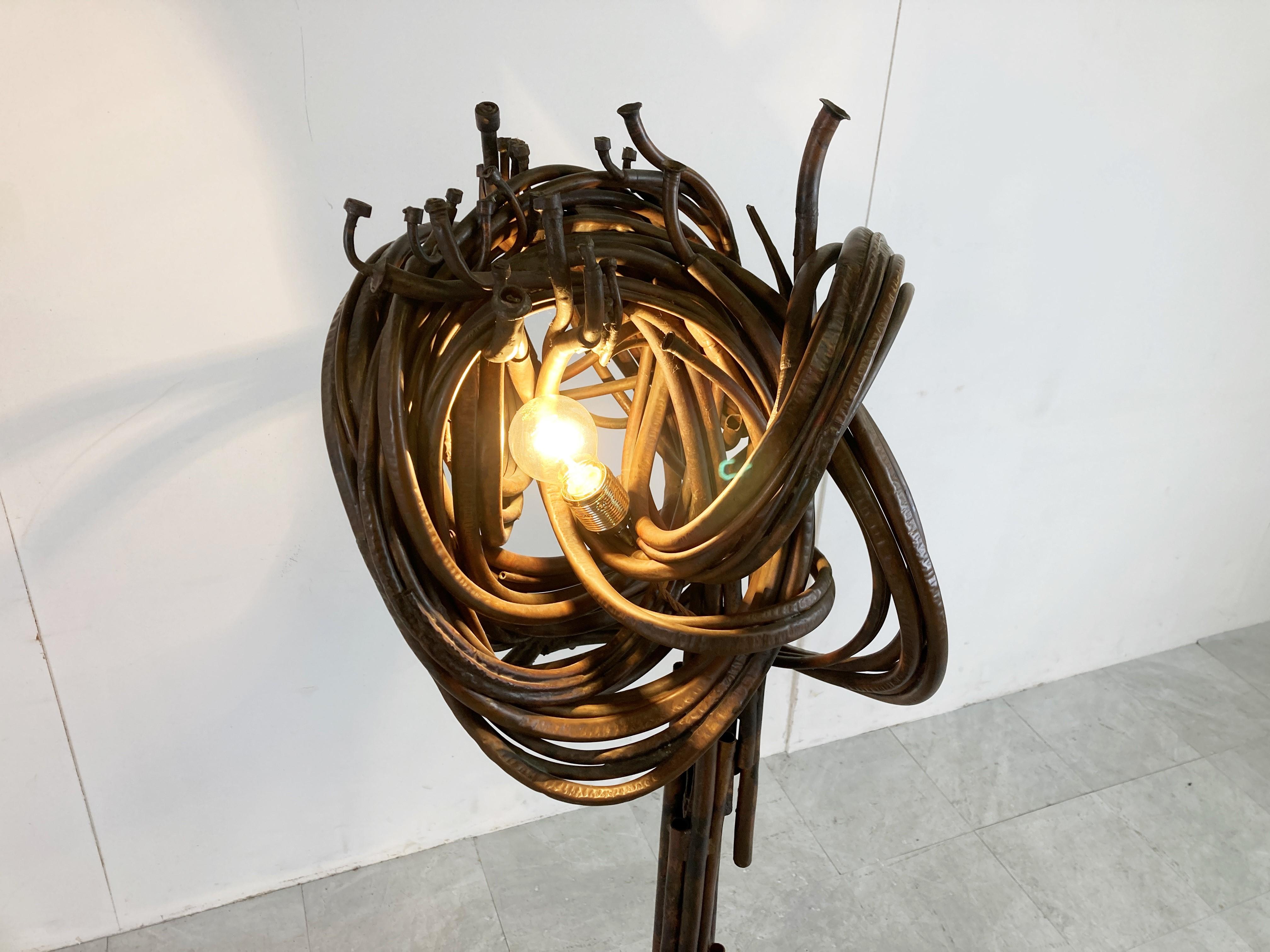 Sculptural Brutalist Copper Floor Lamp, 1970s by Jean Claeys For Sale 7