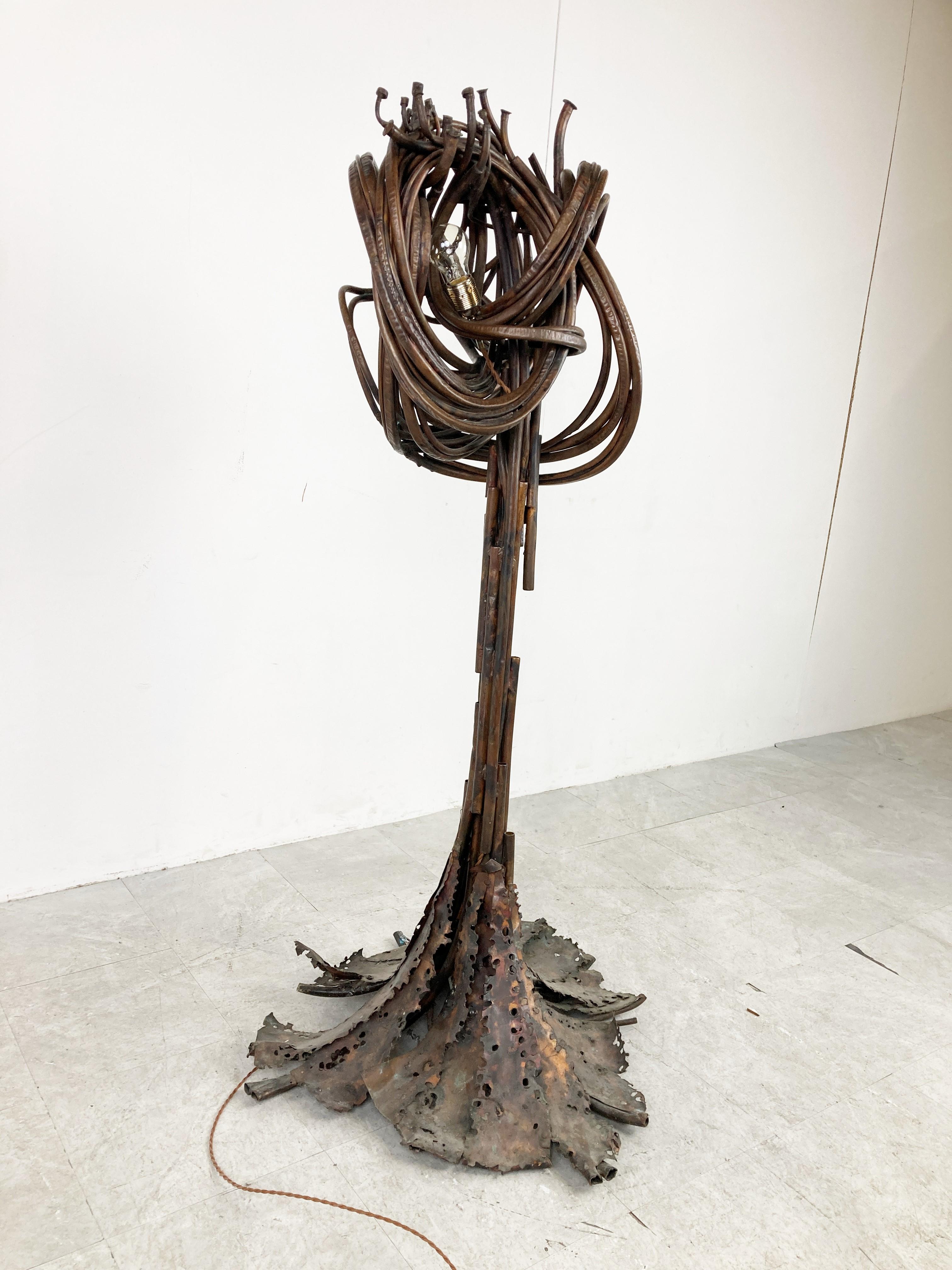 Late 20th Century Sculptural Brutalist Copper Floor Lamp, 1970s by Jean Claeys For Sale