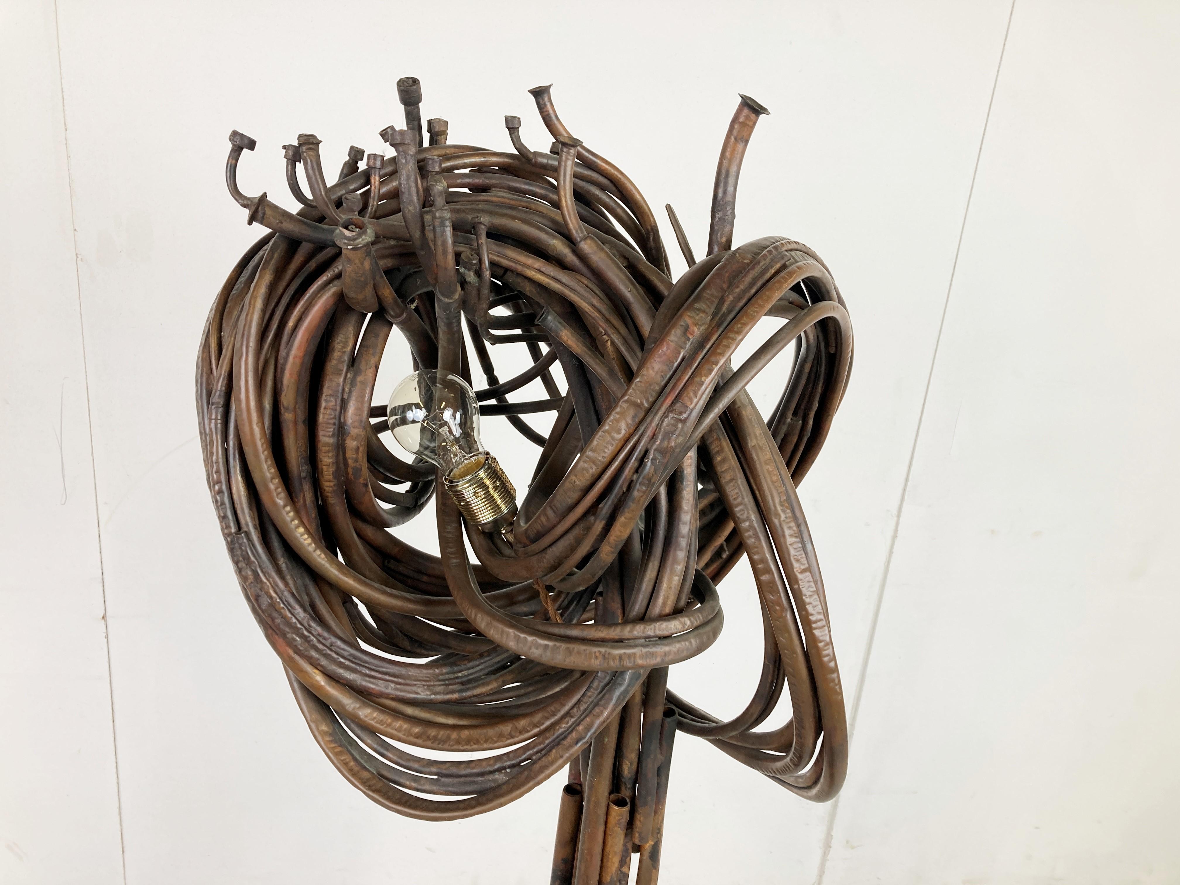 Sculptural Brutalist Copper Floor Lamp, 1970s by Jean Claeys For Sale 3