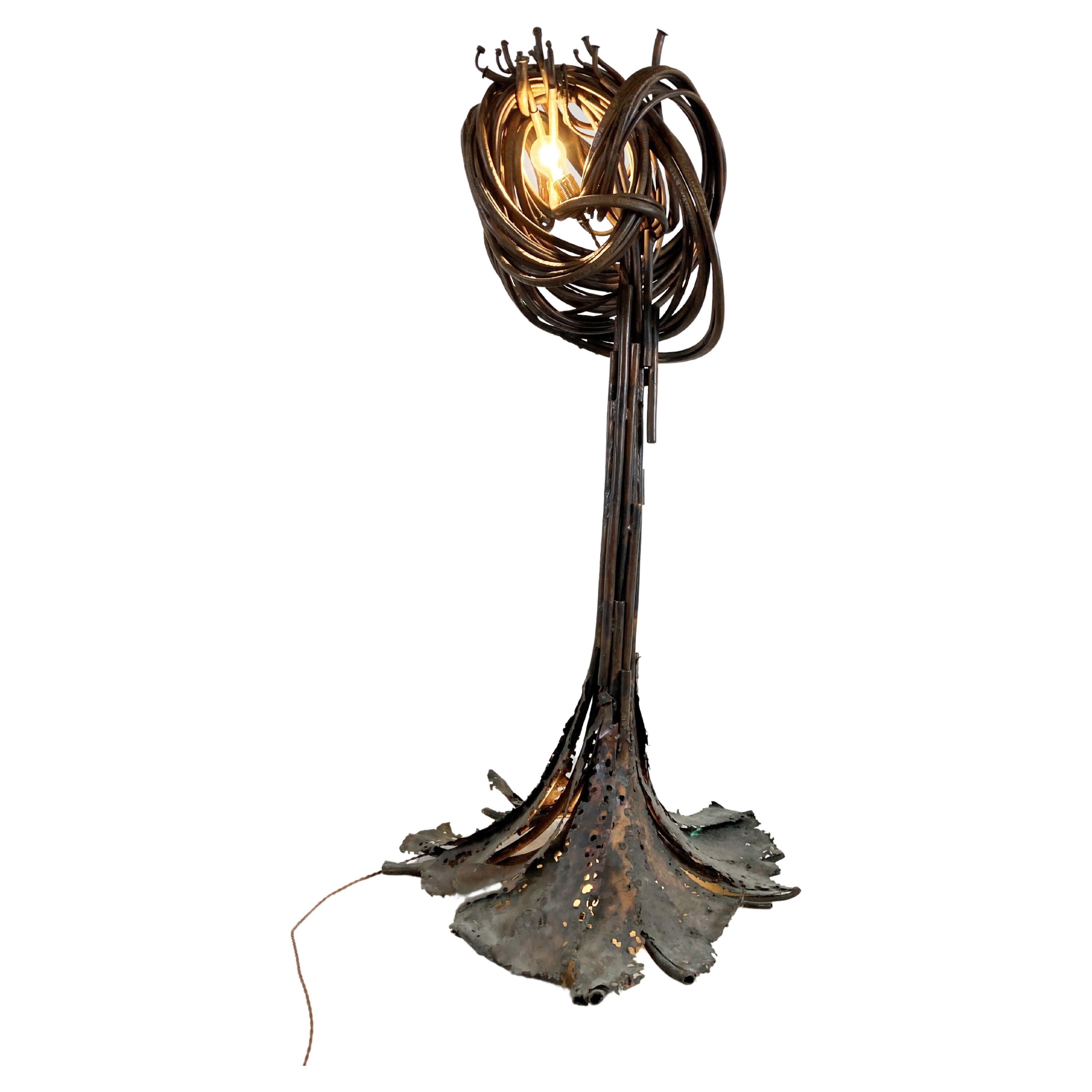 Sculptural Brutalist Copper Floor Lamp, 1970s by Jean Claeys For Sale