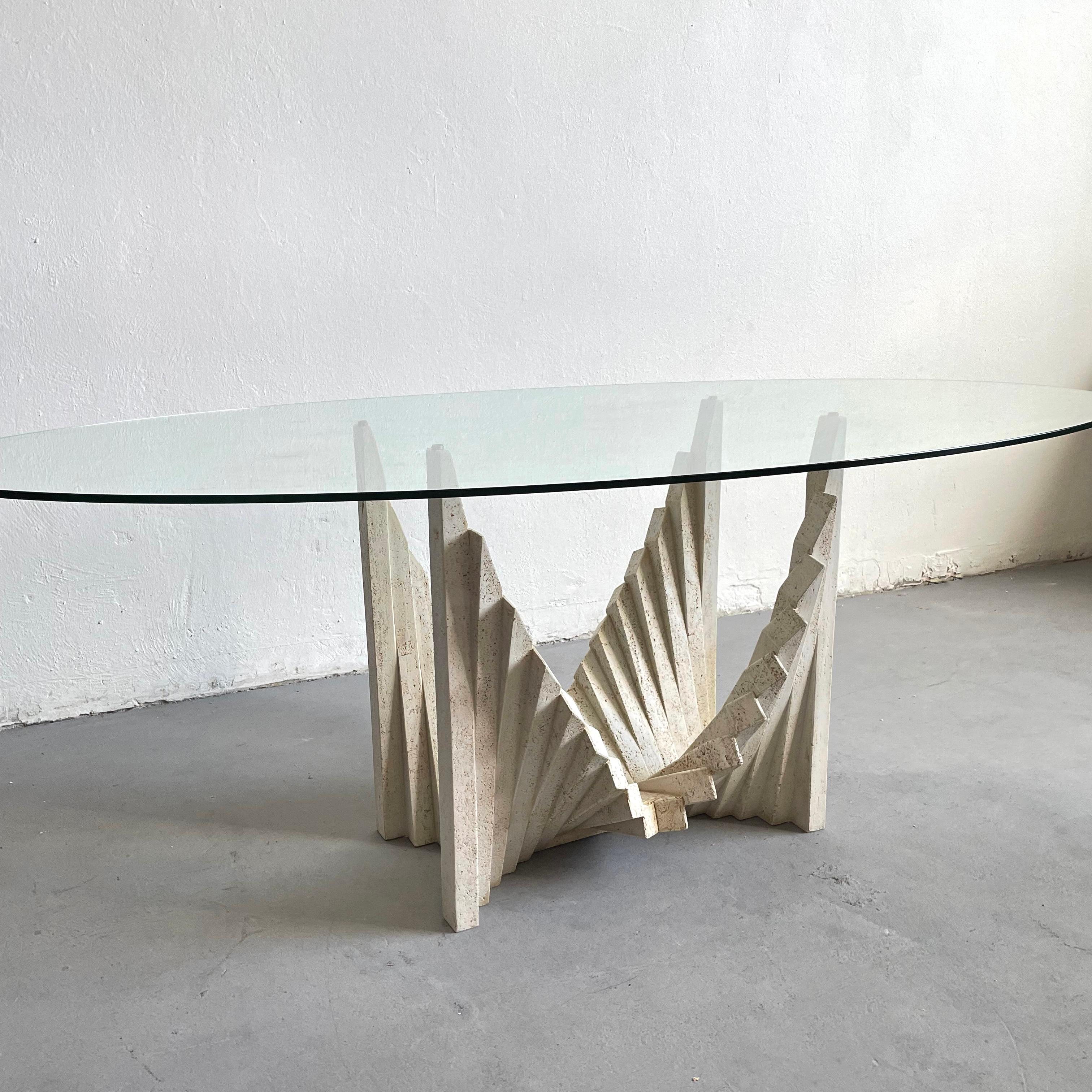Sculptural Italian Brutalist Dining Table from the 1970s, Travertine and Glass In Good Condition In Zagreb, HR