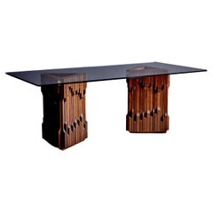 Sculptural Brutalist Dining Table with glass top by Luciano Frigerio