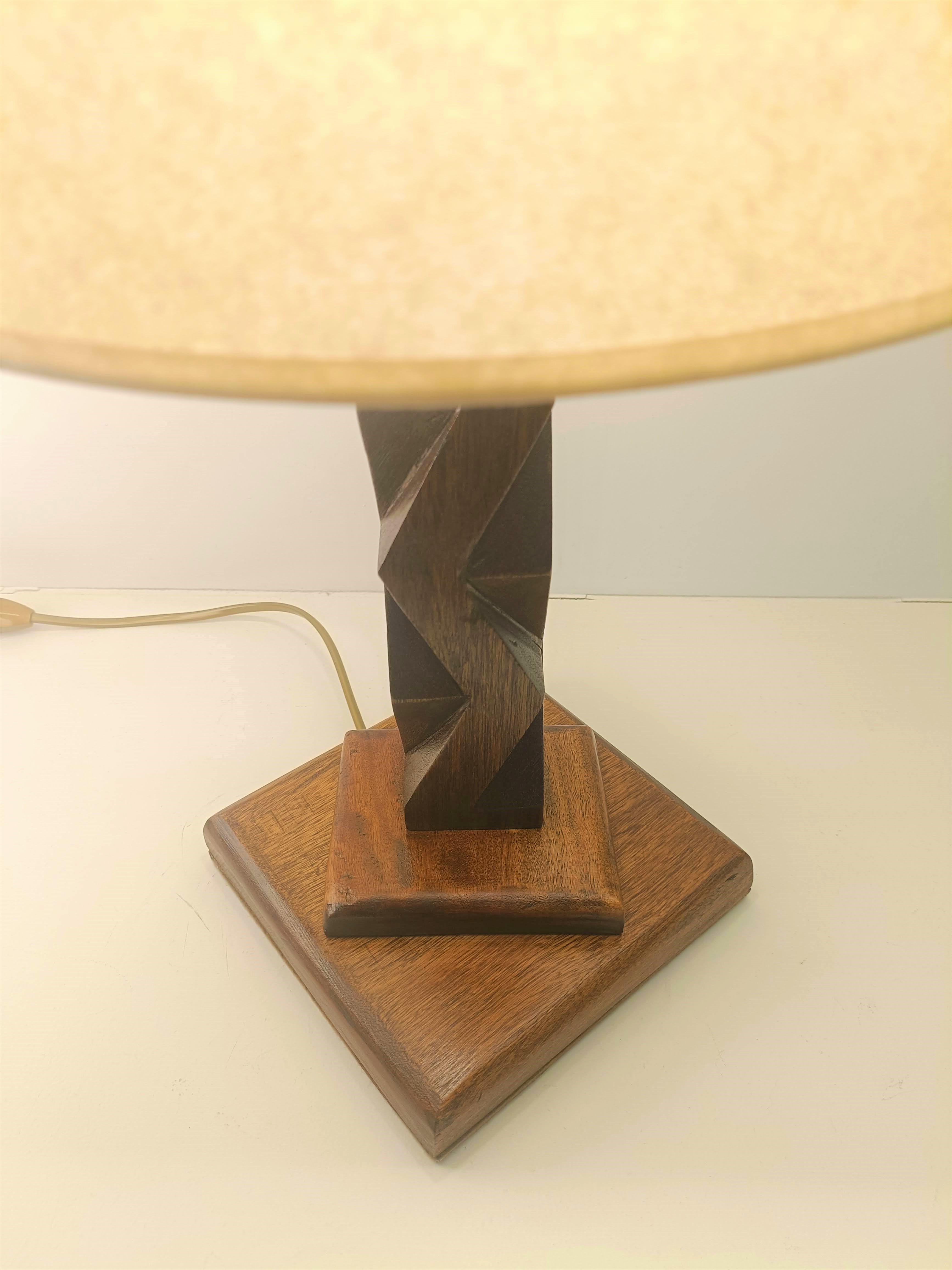 20th Century Sculptural Brutalist French Wood Lamp circa 1950 like Constantin Brancusi For Sale