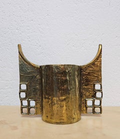 Sculptural Brutalist Gilt Bronze Candle Holder by Heinz Goll, Austria 1960s