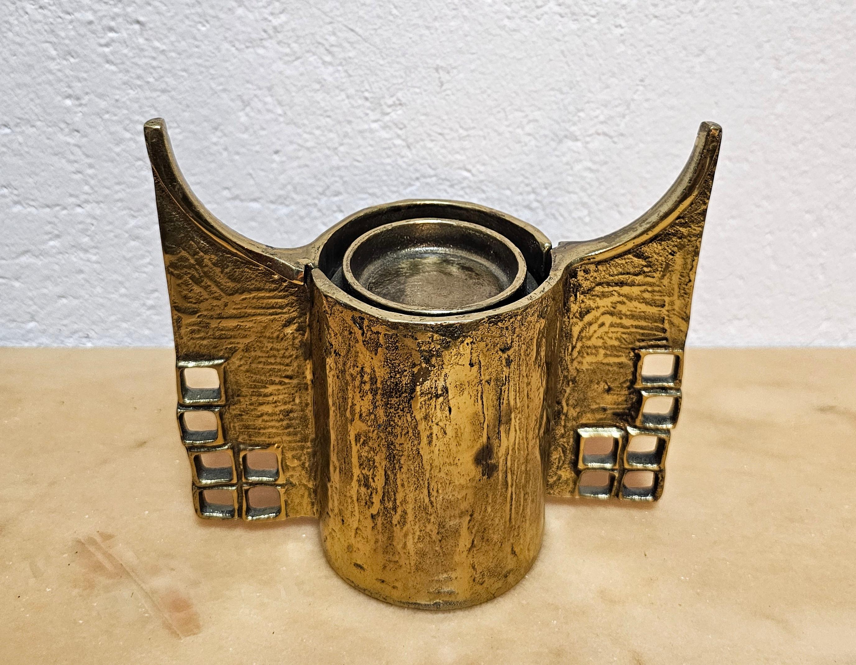 Sculptural Brutalist Gilt Bronze Candle Holder by Heinz Goll, Austria 1960s In Good Condition For Sale In Beograd, RS