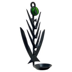 Sculptural Brutalist Iron & Green Glass Wall Candle Lamp by Dantoft, 1970s