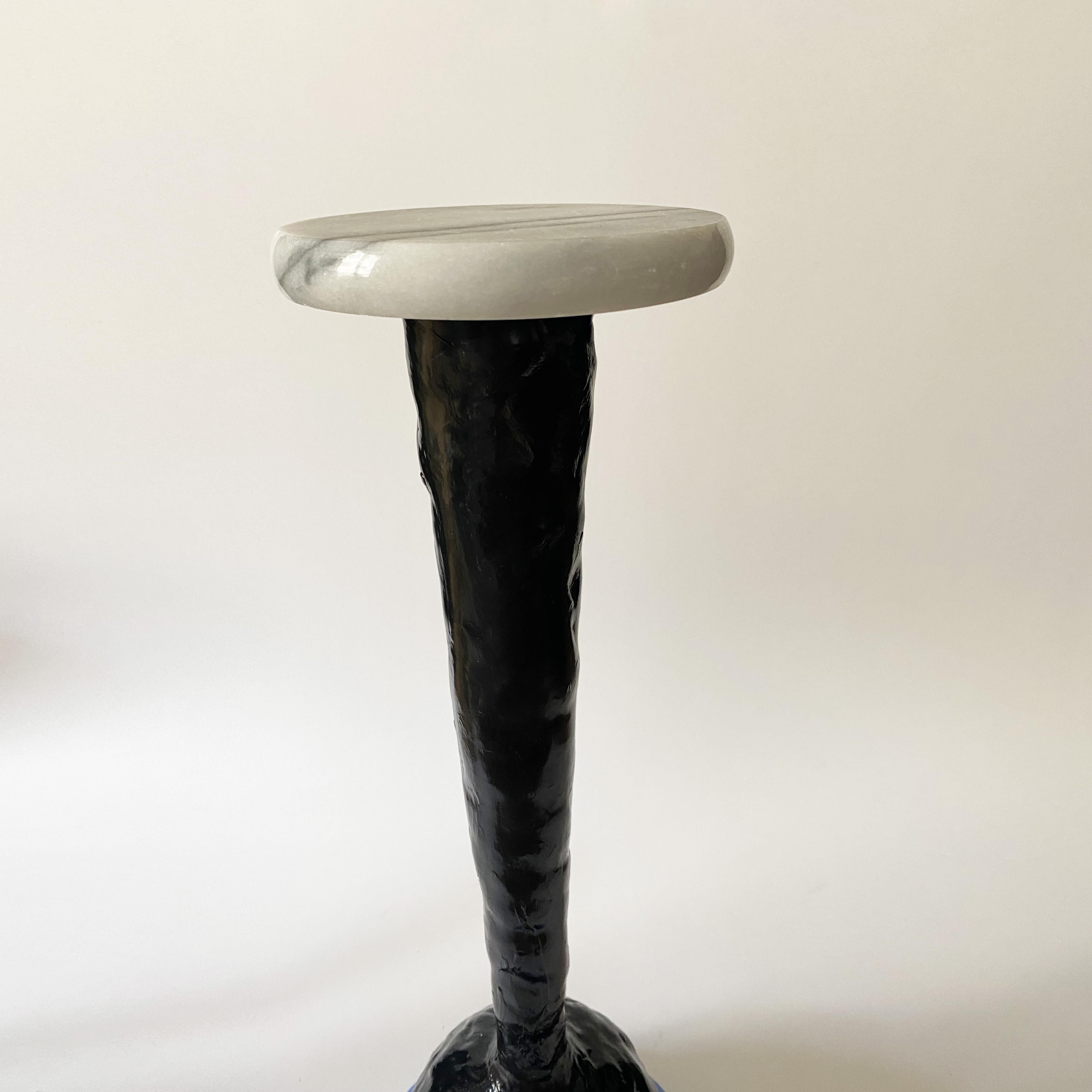 French Sculptural Brutalist Marble Pedestal Stand by Jonathan Christian, France.