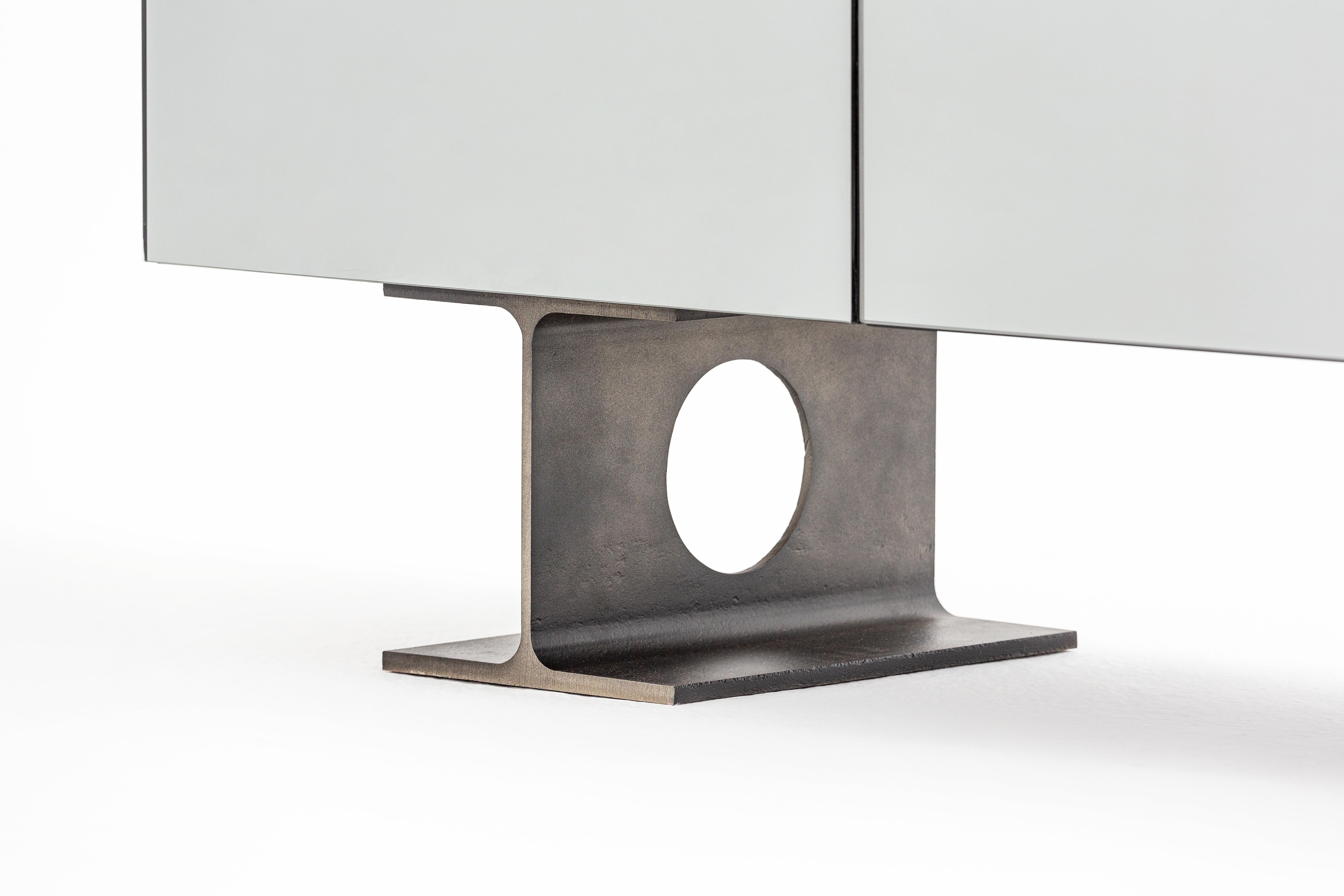 Contemporary Sculptural Brutalist Mirror Cabinet, Spinzi Milan, Industrial Collectible Design For Sale